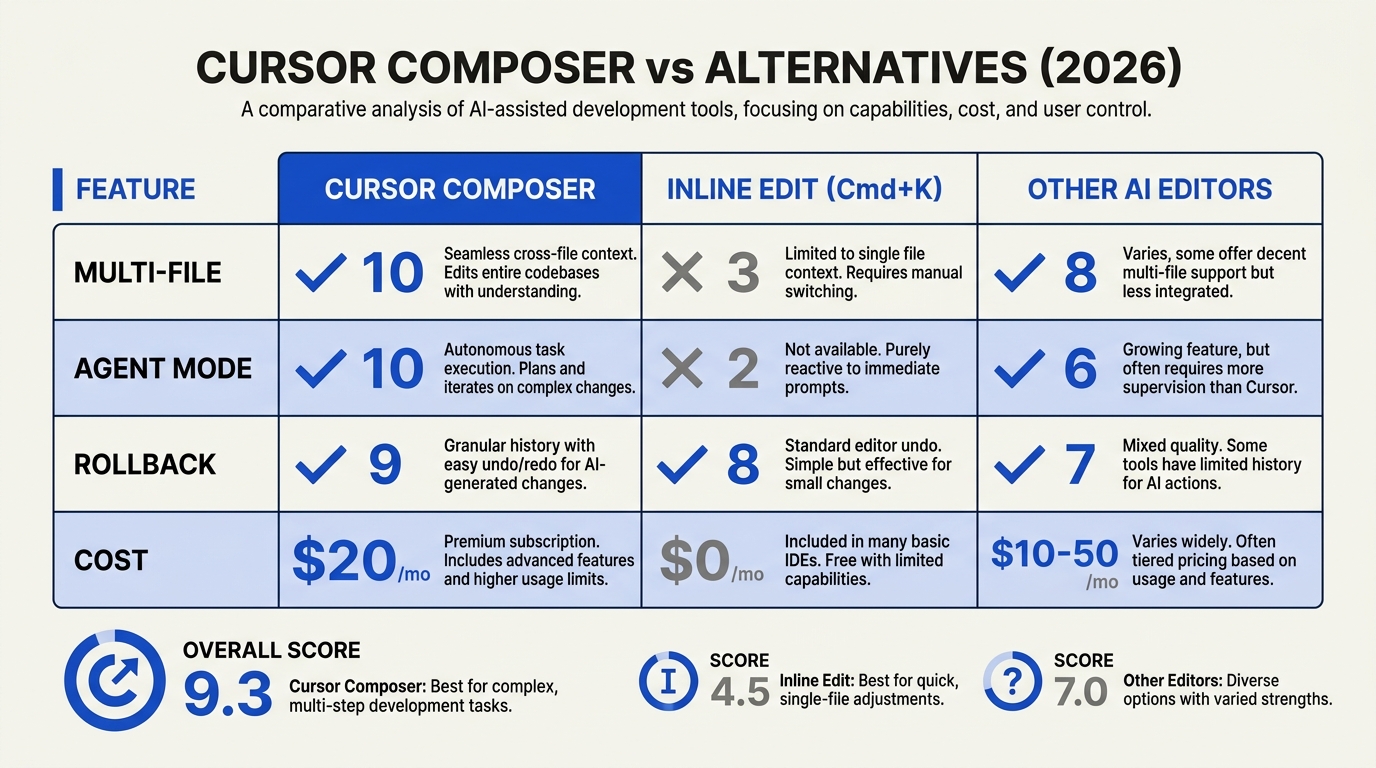 How Does Cursor Composer Stack Up? (TABLE): Alternatives vs Composer
