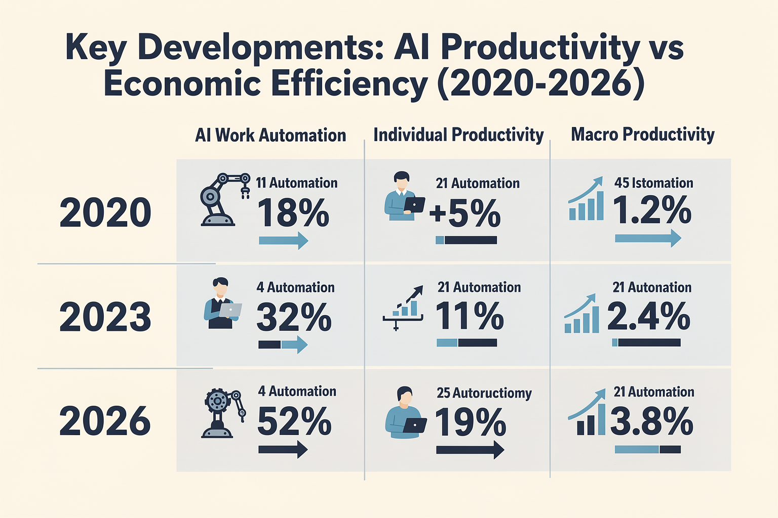 Key Developments in AI-driven Productivity vs Economic Efficiency (TABLE)