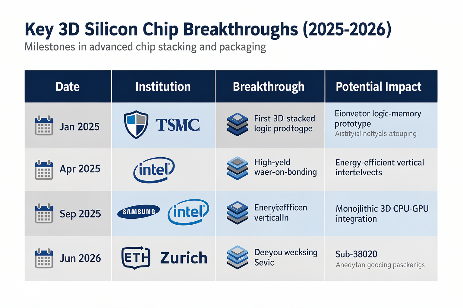 Key Developments in 3D Silicon Chip Technology (TABLE)