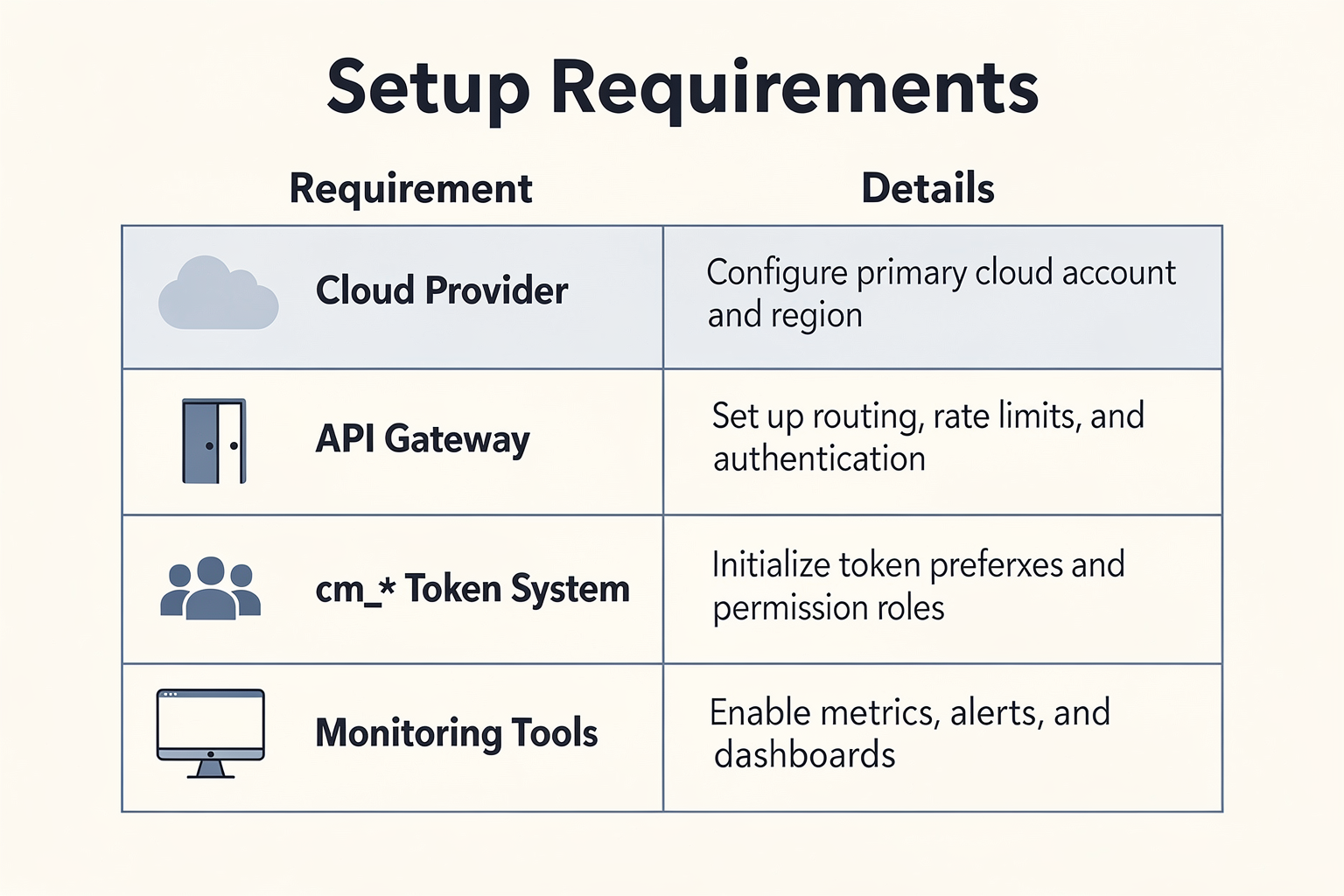 Prerequisites & Setup Requirements (TABLE)