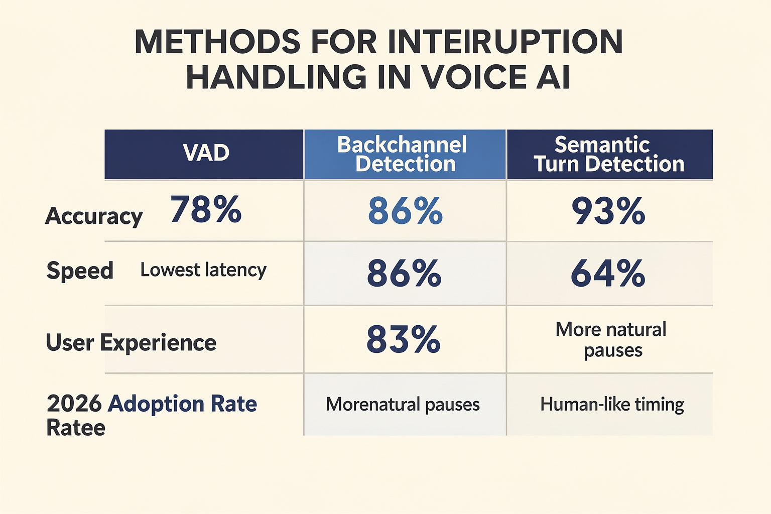 Comparing Methods: VAD, Backchannel Detection, and Semantic Turn Detection (TABLE)
