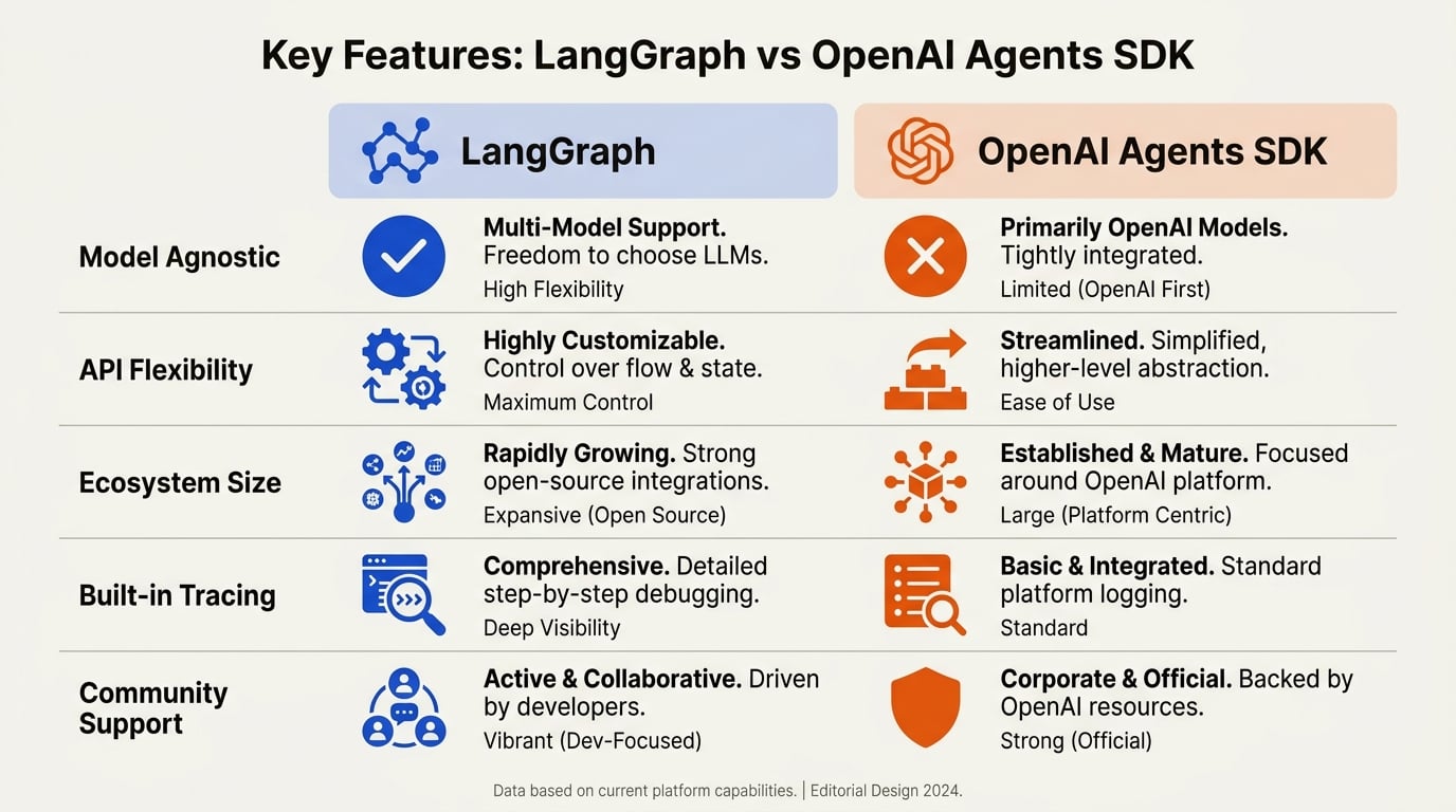 Key Features: LangGraph vs OpenAI Agents SDK (TABLE)