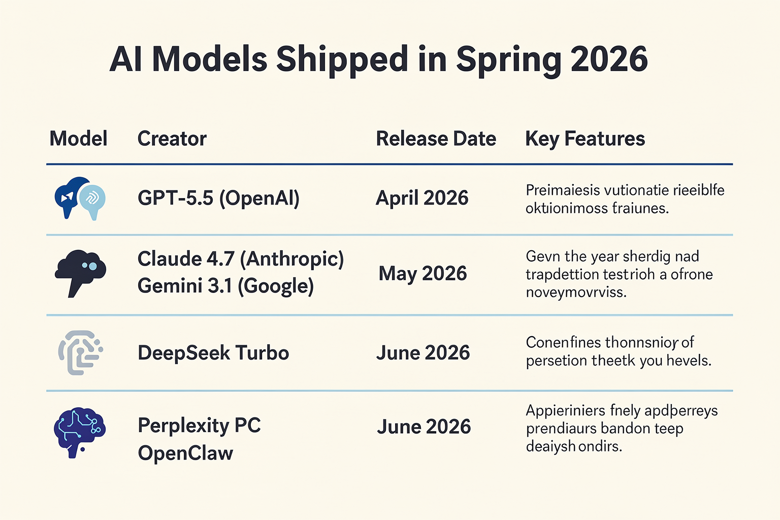 AI Models Shipped in Spring 2026 (TABLE)