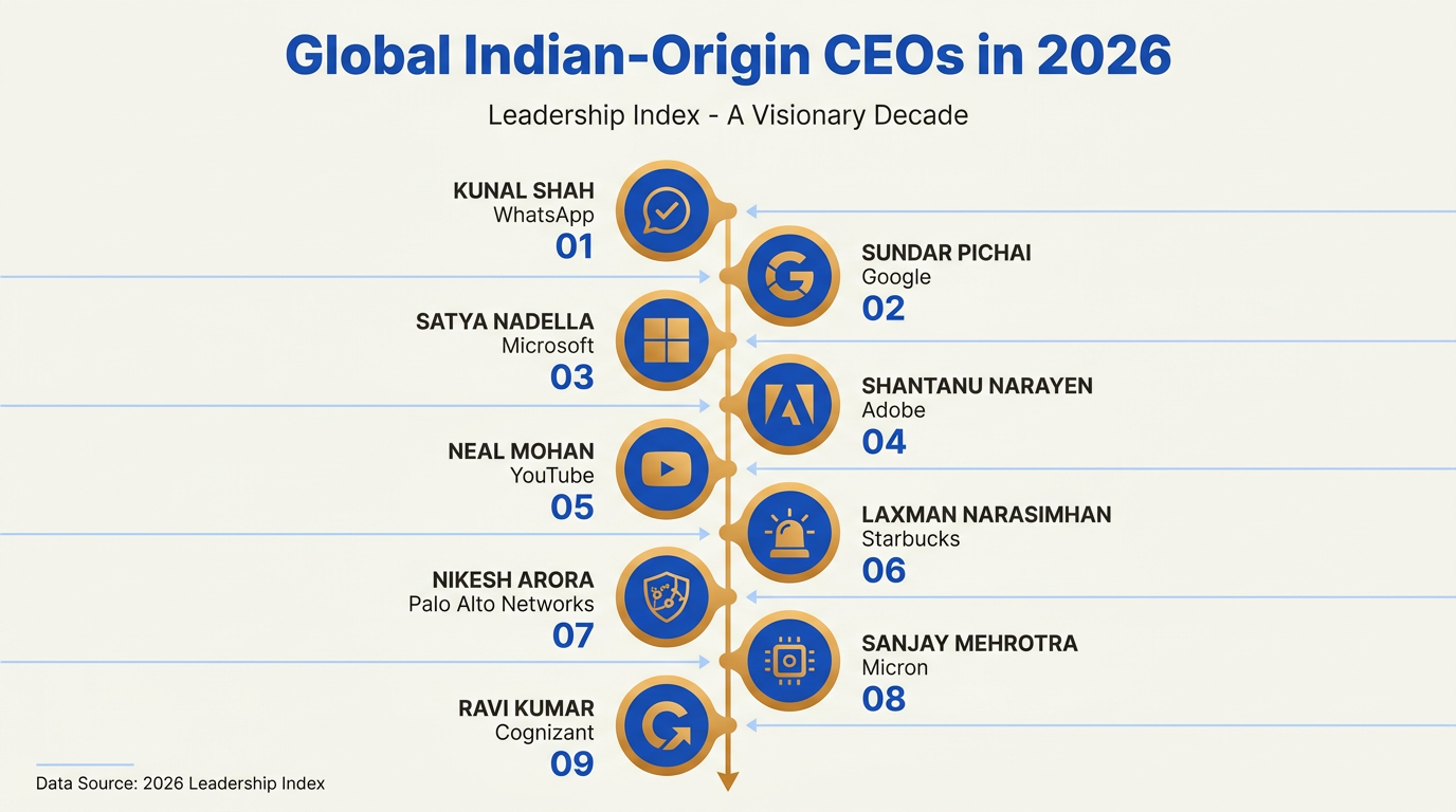 Key Developments: 9 Indian-Origin Leaders Dominating Global Tech (TABLE)
