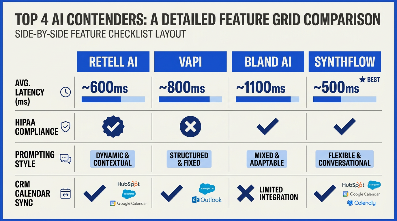 A detailed feature grid comparison infographic between the top four contenders