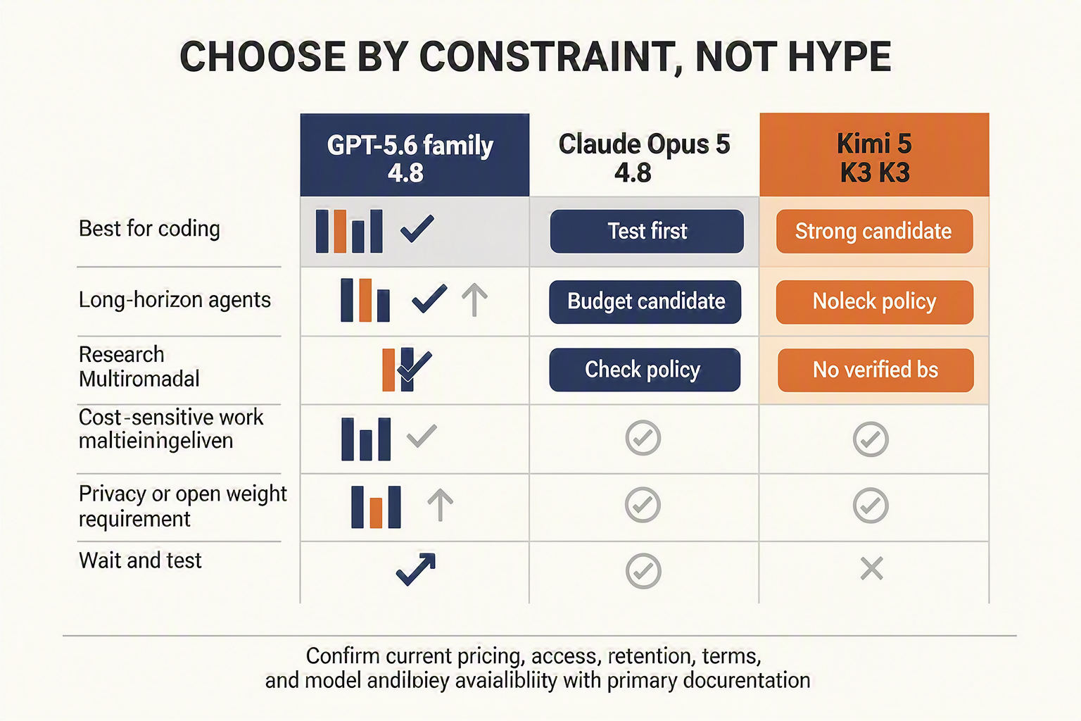 A detailed buyer-decision infographic titled CHOOSE BY CONSTRAINT, NOT HYPE