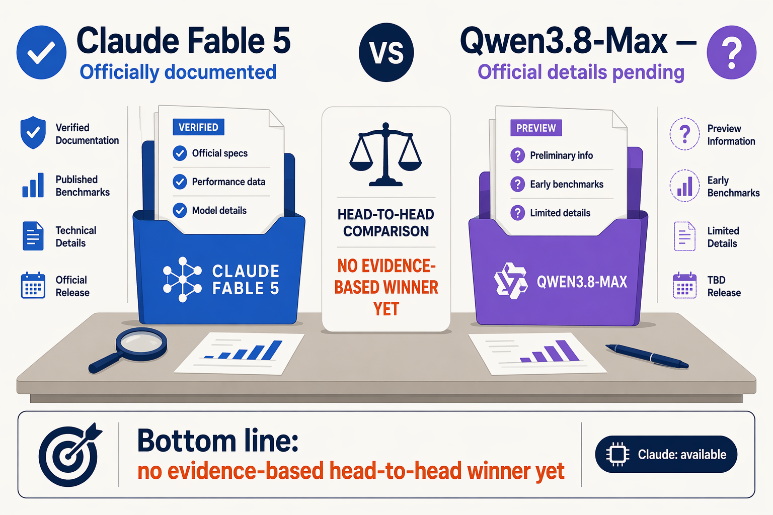 An editorial fact-checking scene inside a modern technology newsroom, where an analyst compares two evidence folders on a