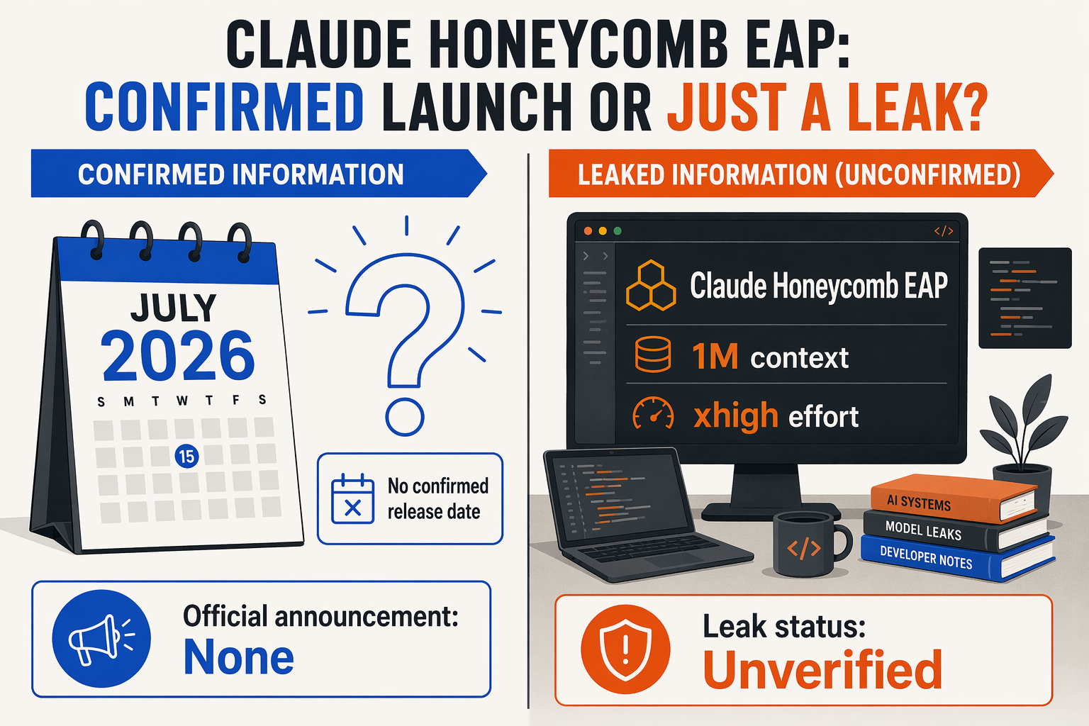 Create an editorial split-scene illustration answering a breaking AI launch question