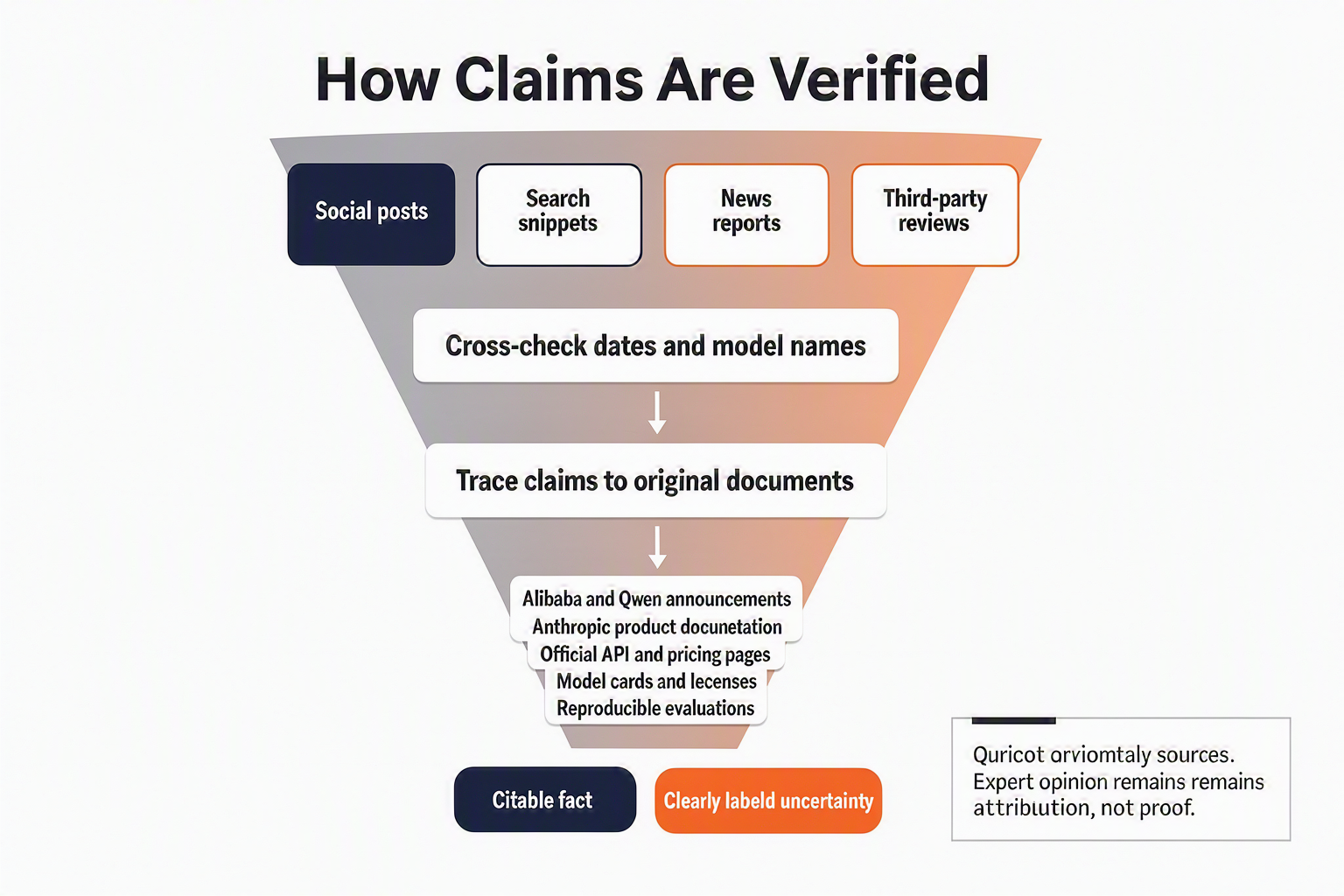 A source-provenance diagram titled How Claims Are Verified arranged as a funnel