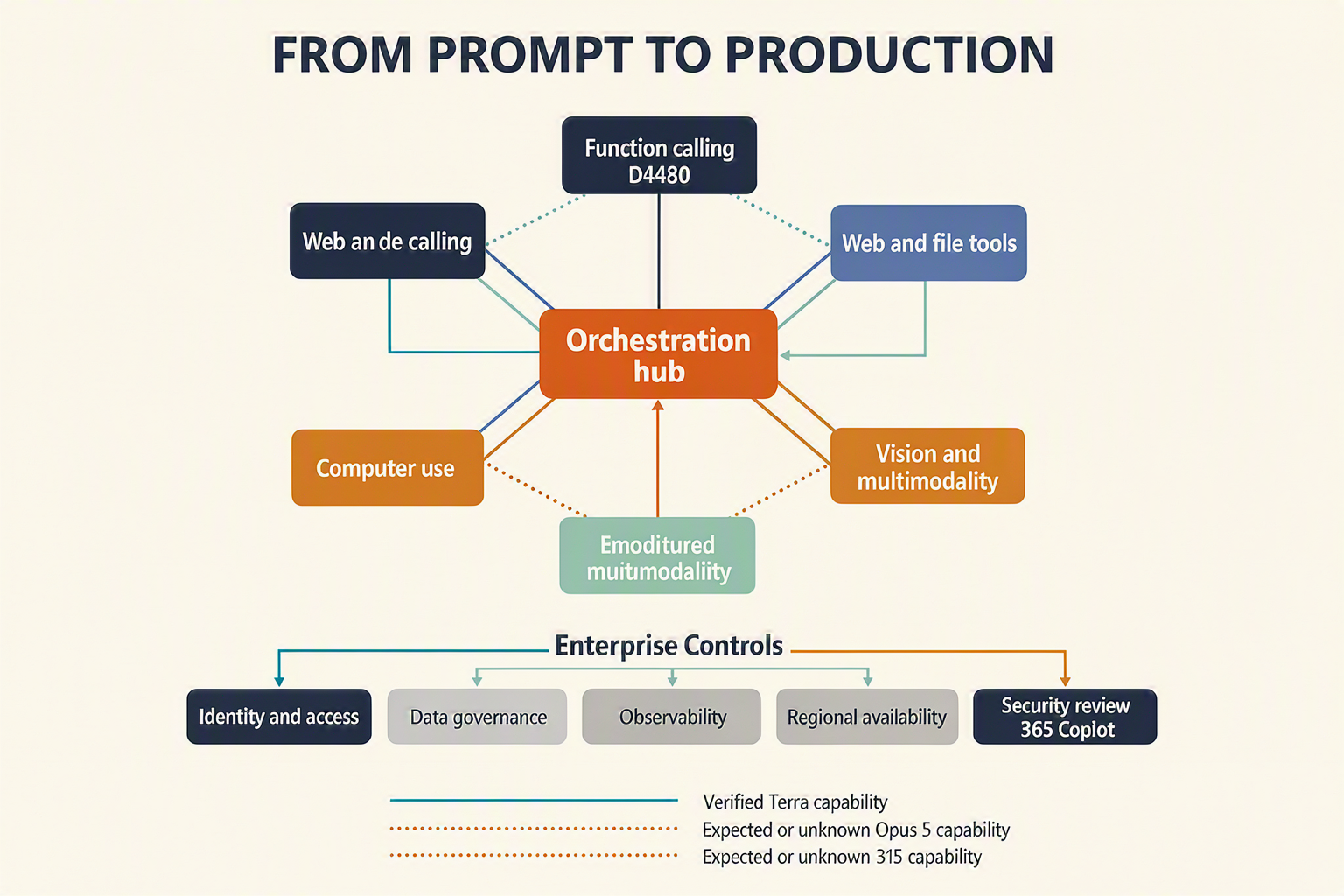 An enterprise AI architecture infographic titled FROM PROMPT TO PRODUCTION