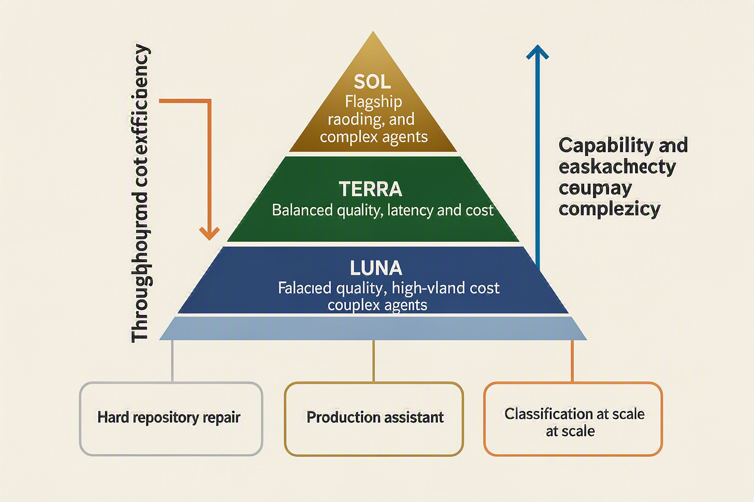 A three-level model-routing pyramid titled GPT-5.6 TIER ARCHITECTURE