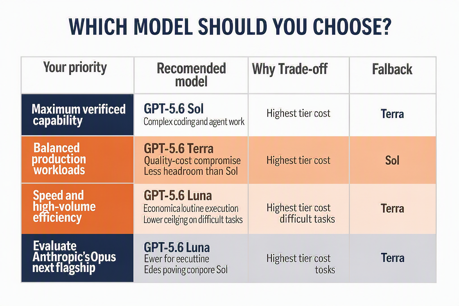 A practical recommendation-table infographic titled WHICH MODEL SHOULD YOU CHOOSE?