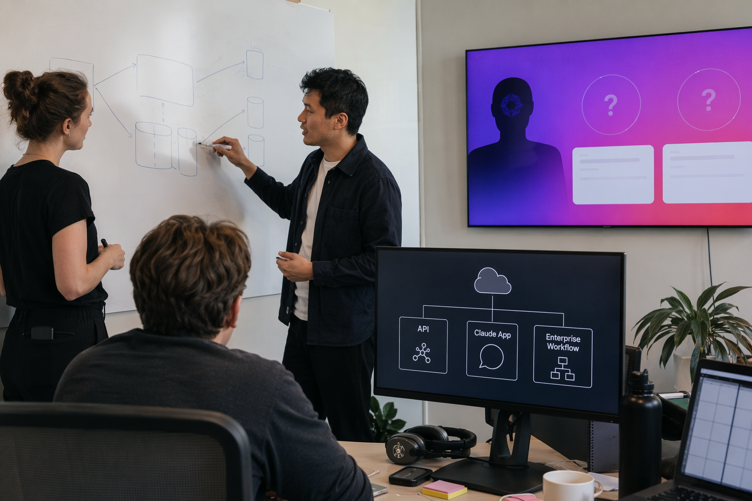 A conceptual enterprise deployment scene showing two distinct paths emerging from a developer workstation