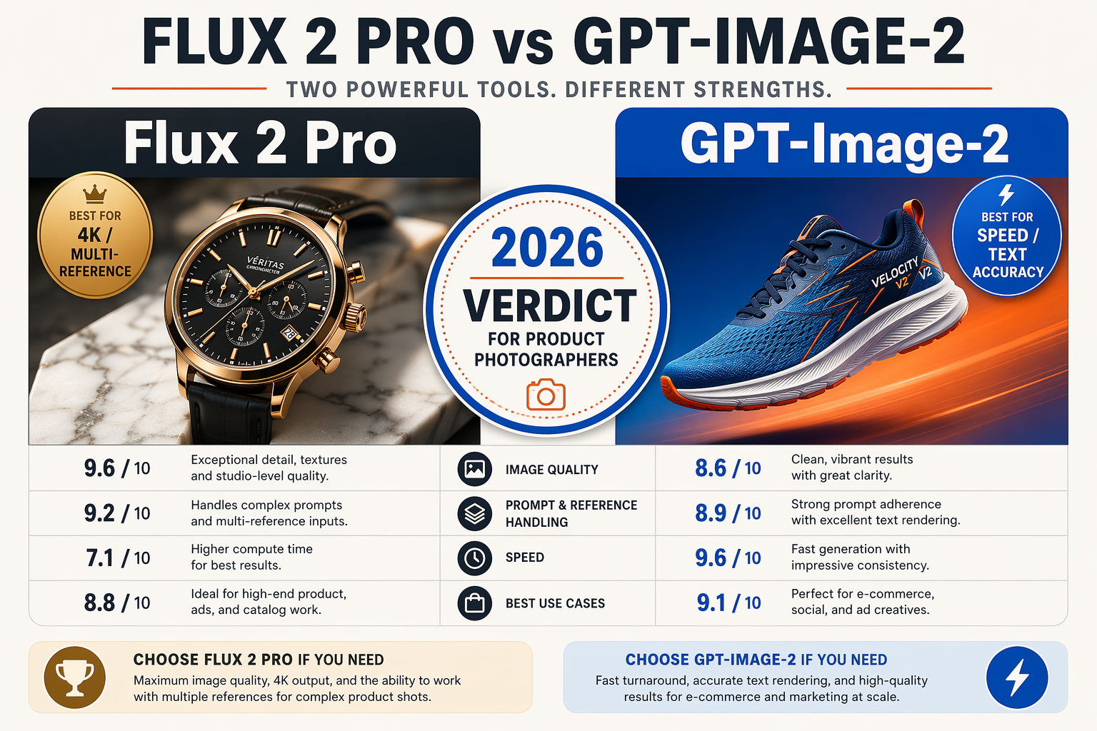 A clean side-by-side verdict infographic for a tech comparison article
