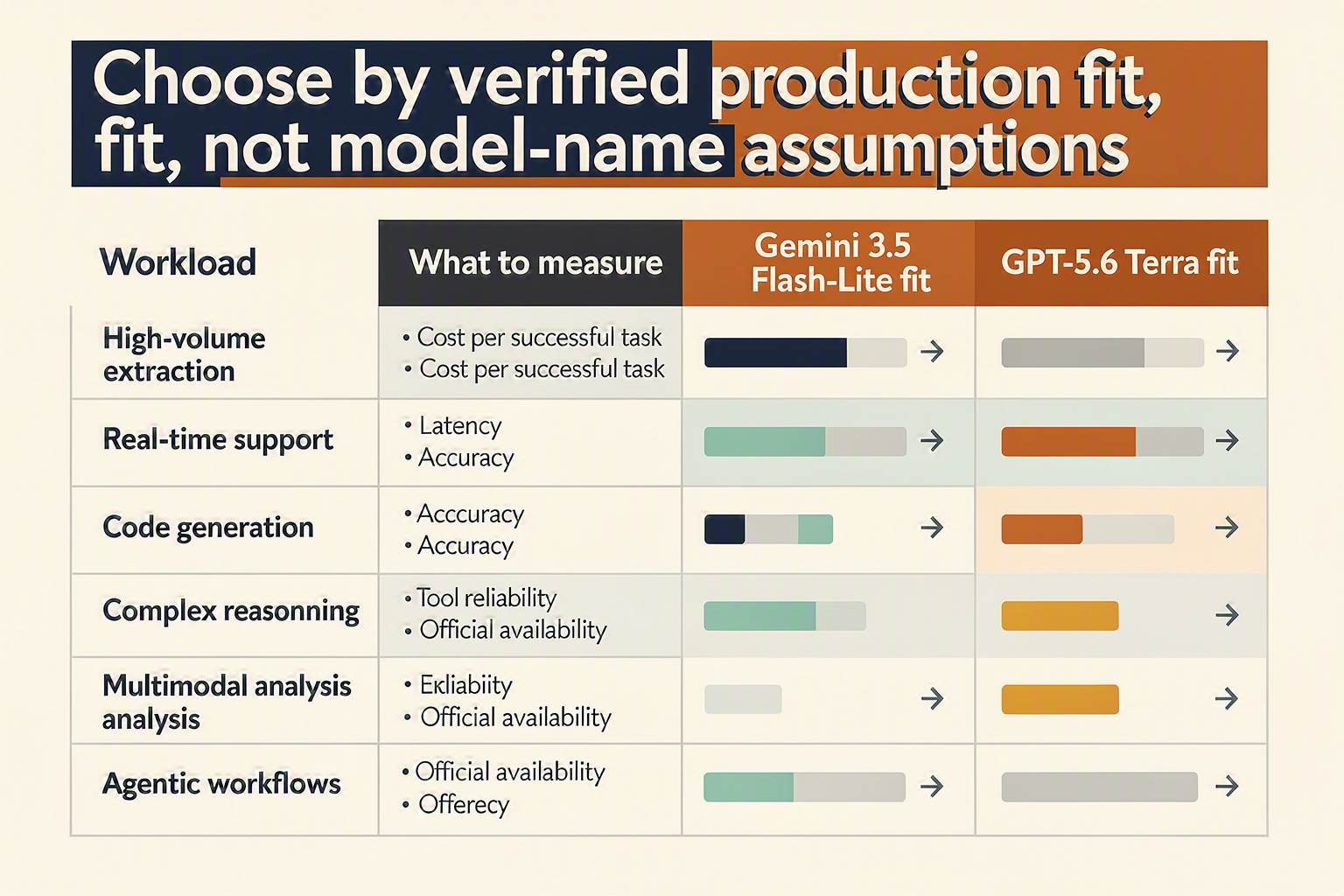 A clear workload-selection matrix on a light background with a large header reading Choose by verified production fit, not