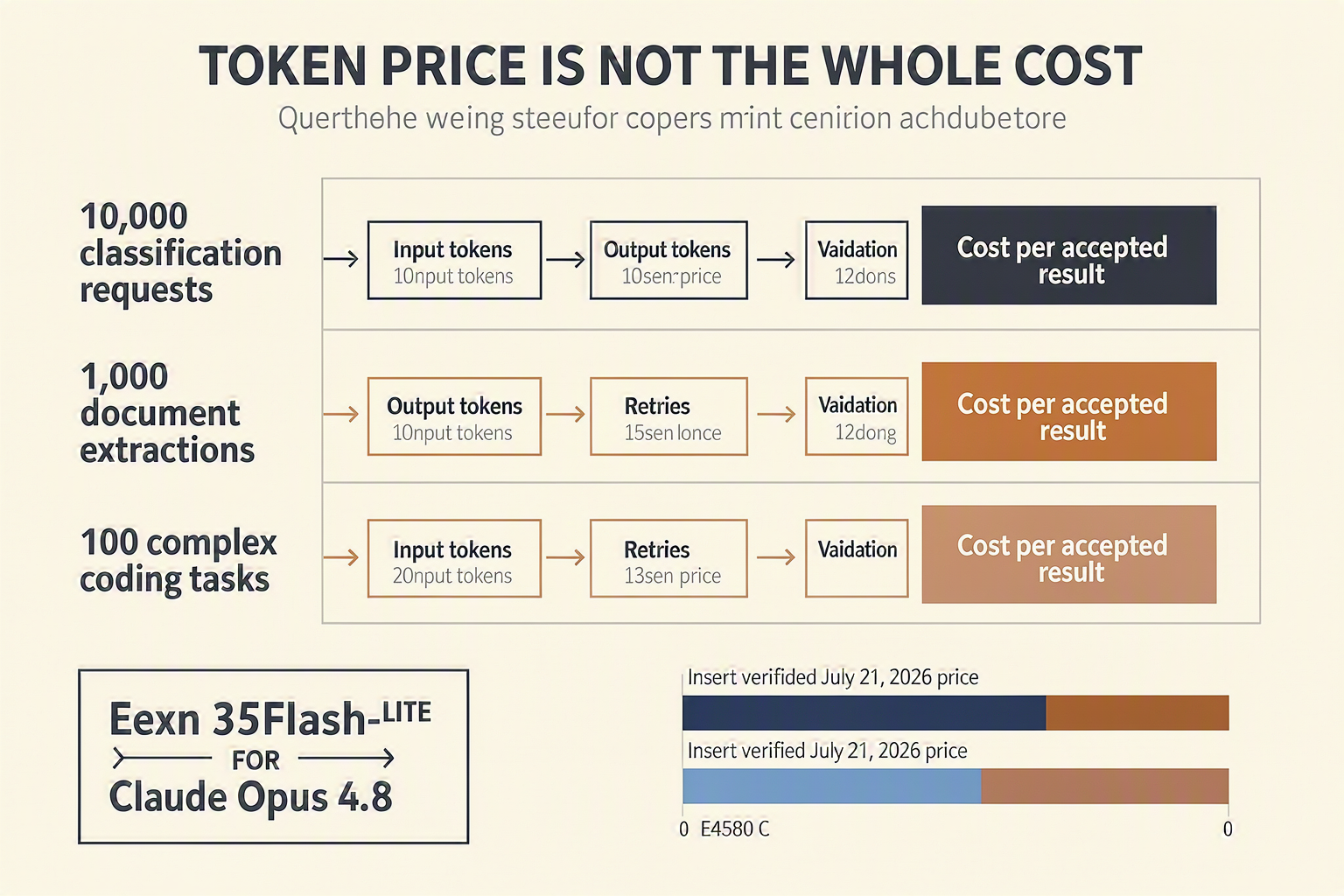 Build a task-economics infographic titled TOKEN PRICE IS NOT THE WHOLE COST