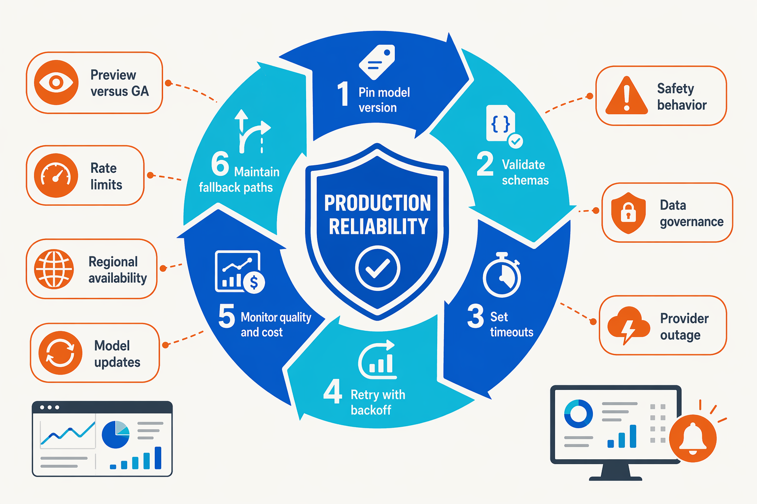 A production-readiness process diagram shaped as a resilient circular system