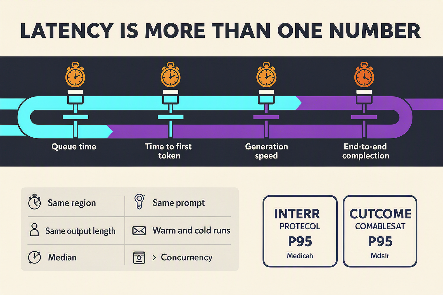 A technical race-course diagram titled LATENCY IS MORE THAN ONE NUMBER showing two model request streams traveling through
