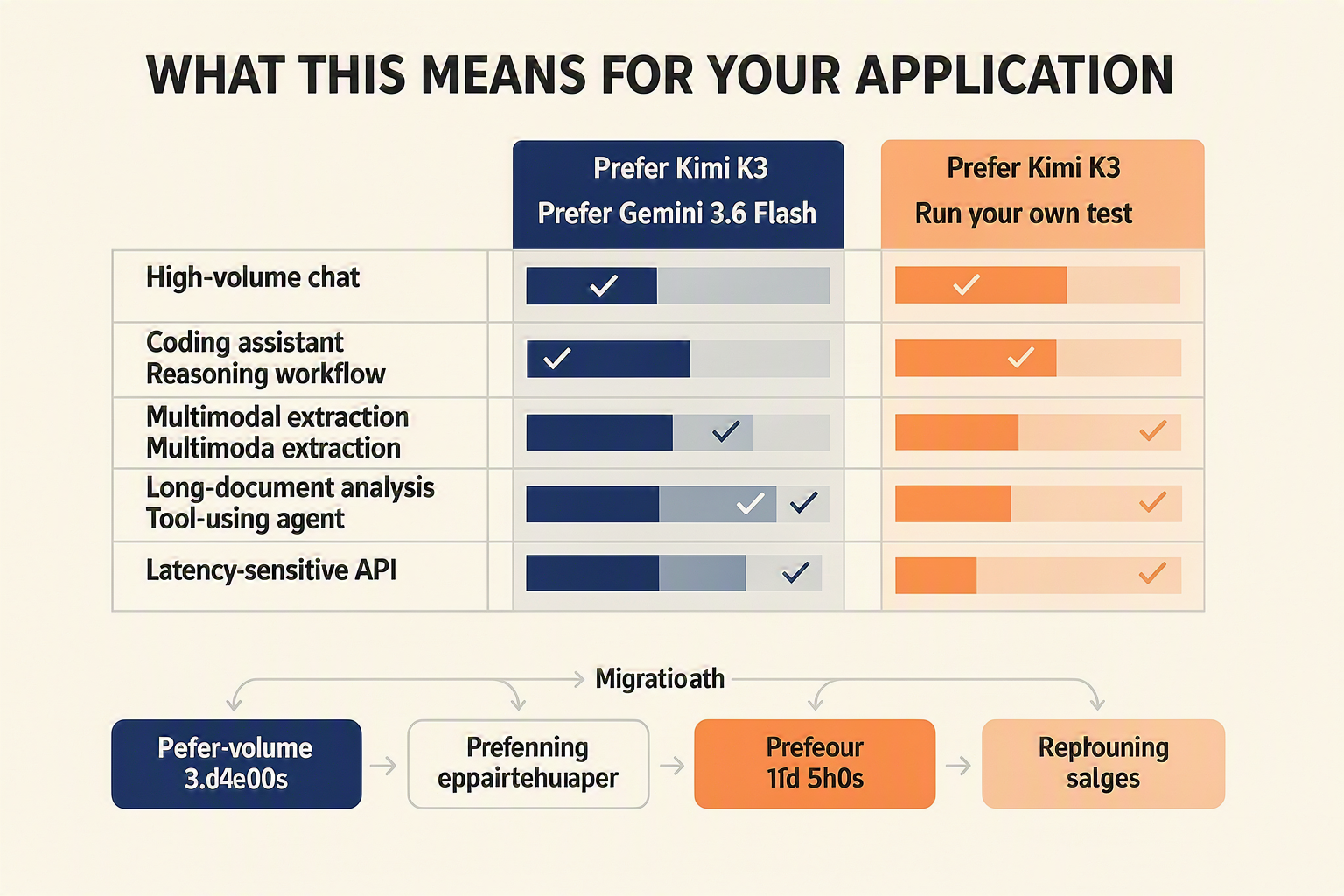 A workload decision matrix combined with a migration flow, titled WHAT THIS MEANS FOR YOUR APPLICATION