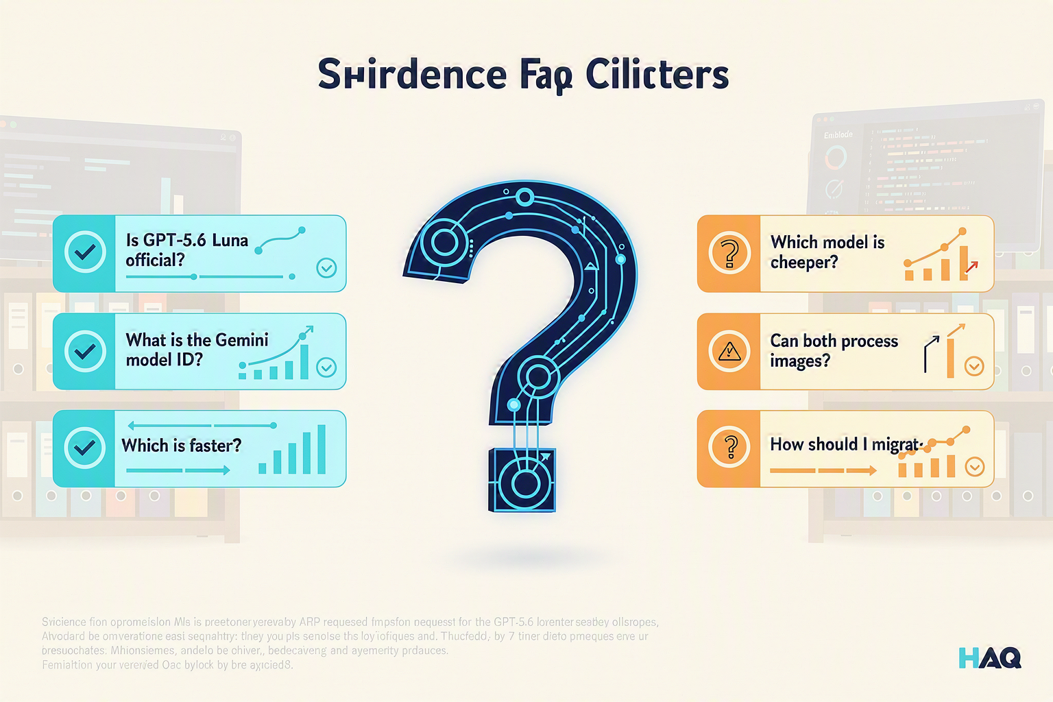 A polished FAQ visualization featuring a large illuminated question mark formed from connected API request lines, surrounded