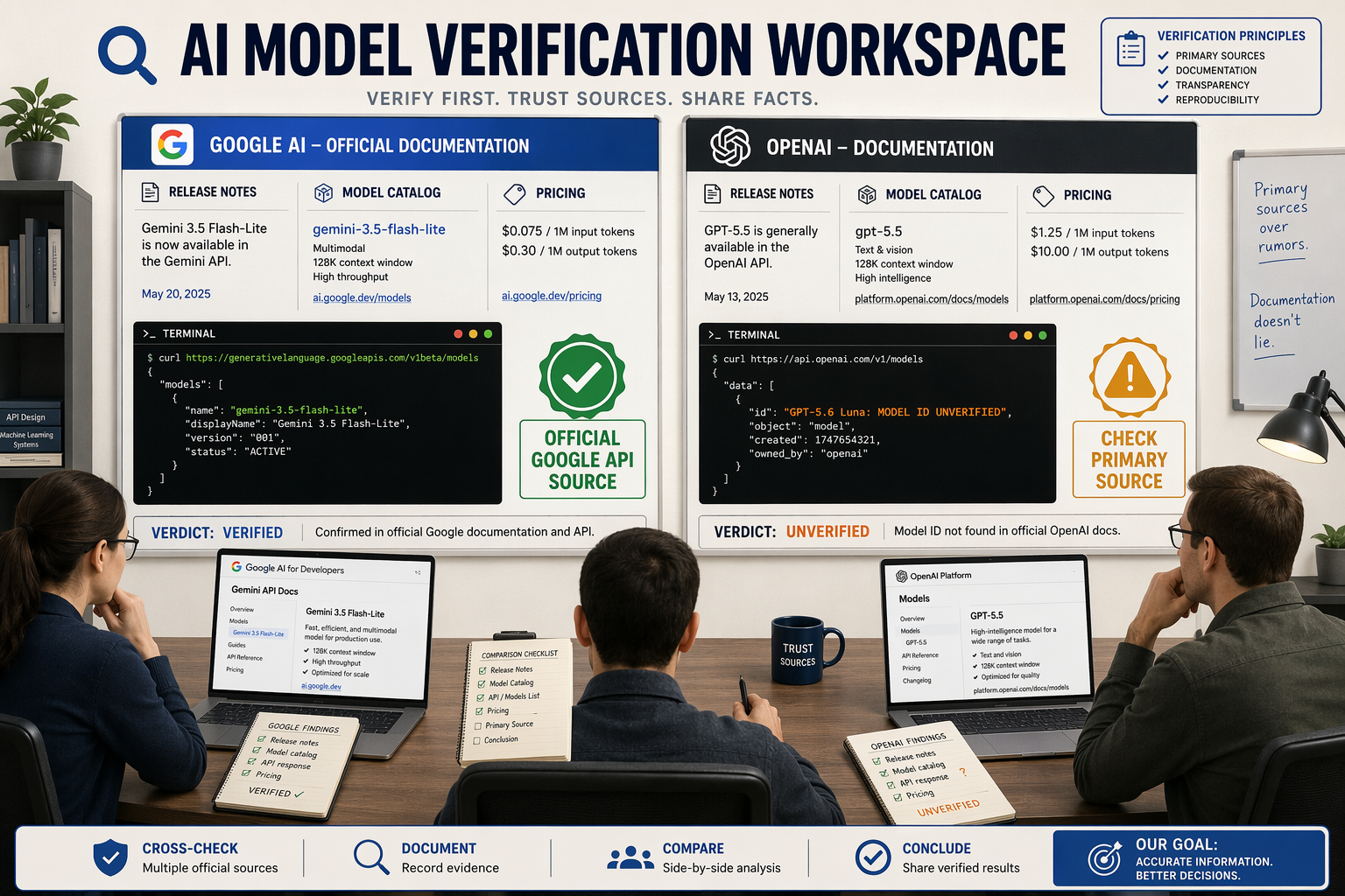 A verification workspace with two large evidence boards side by side