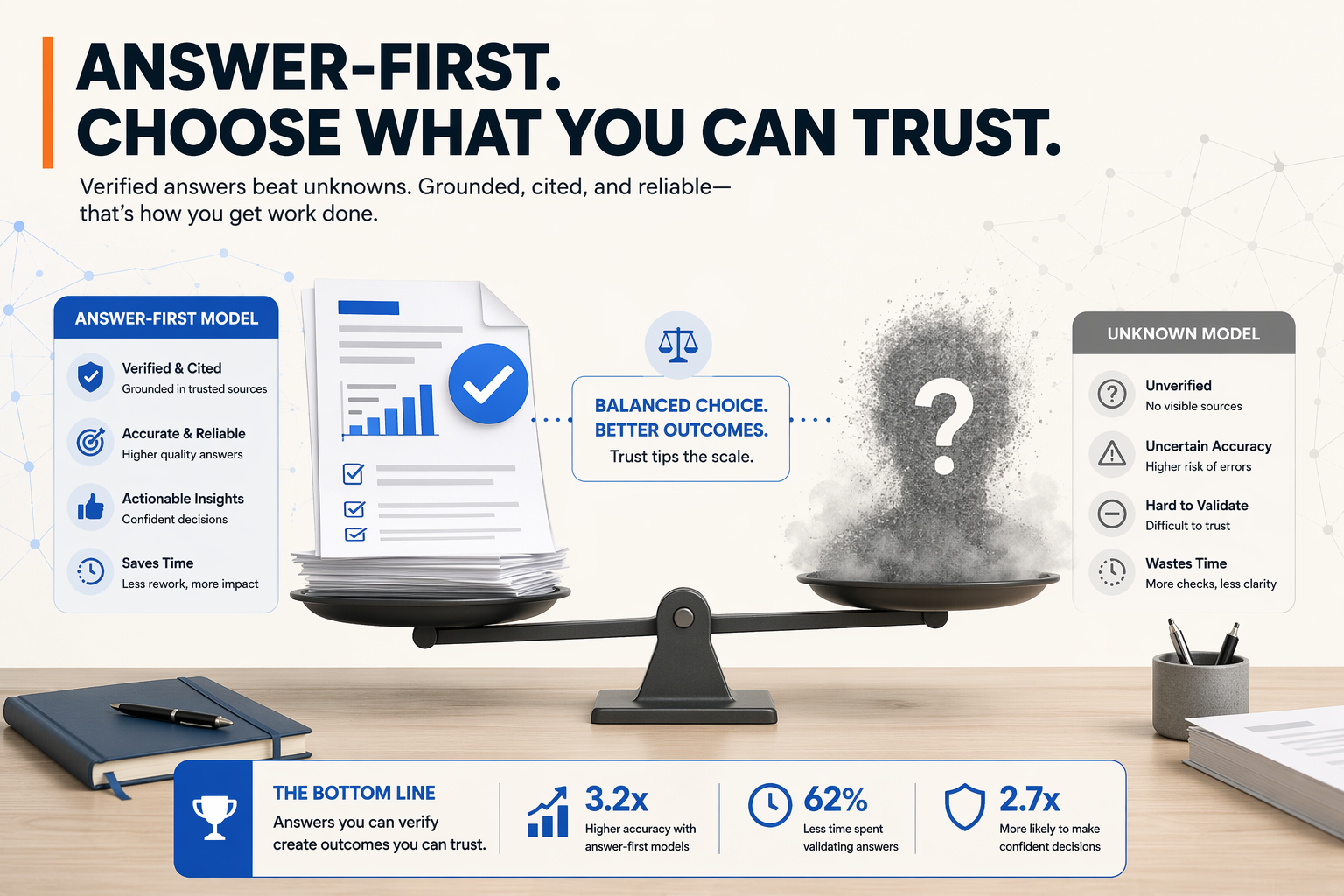 Create a verdict-first comparison infographic with two large side-by-side cards