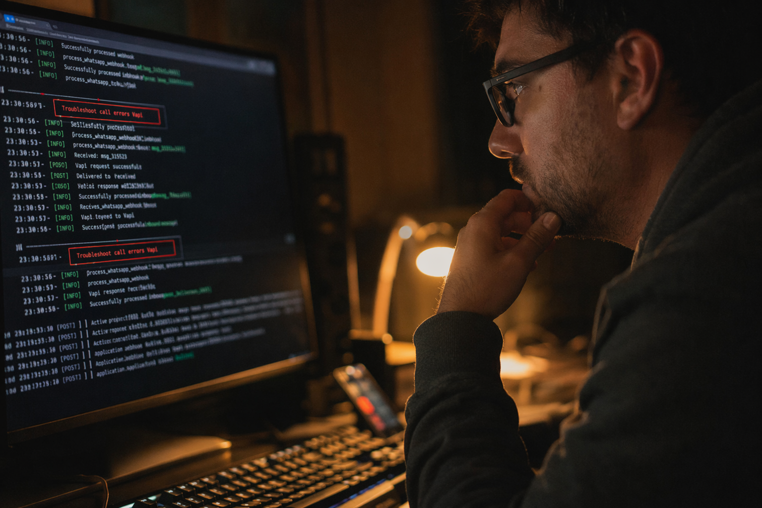 A close-up shot of a developer's workspace at night