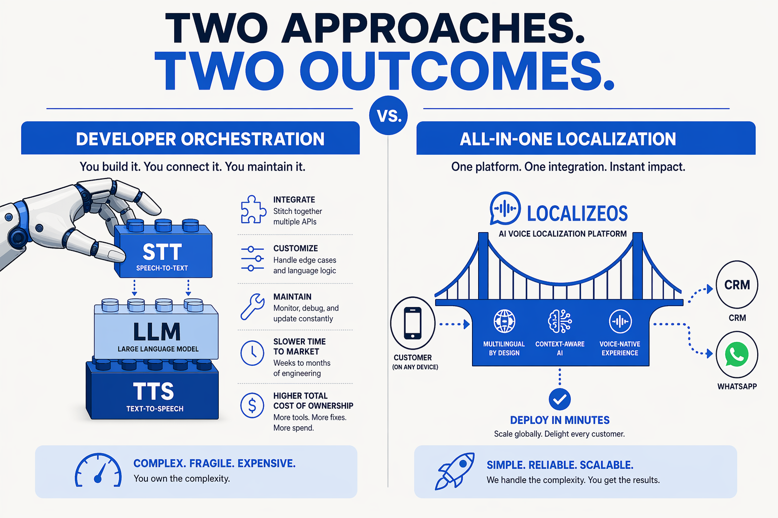 A dual-column conceptual illustration contrasting two approaches