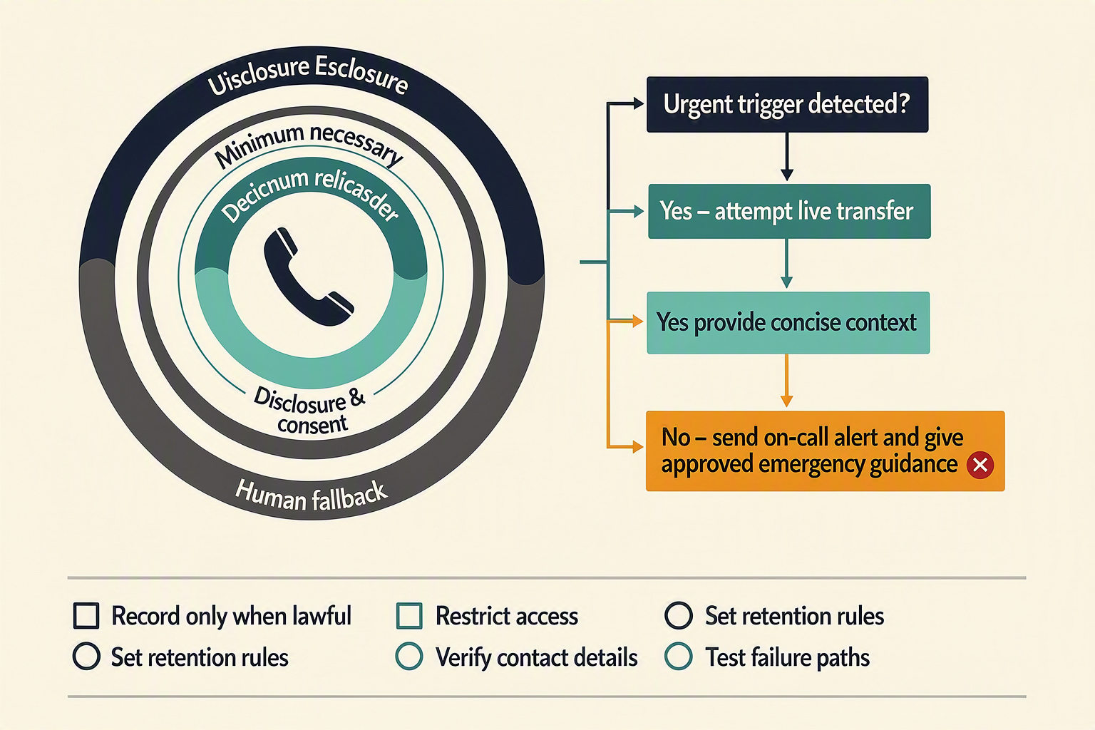 A layered safety-and-escalation infographic titled SAFEGUARDS BEFORE AUTOMATION
