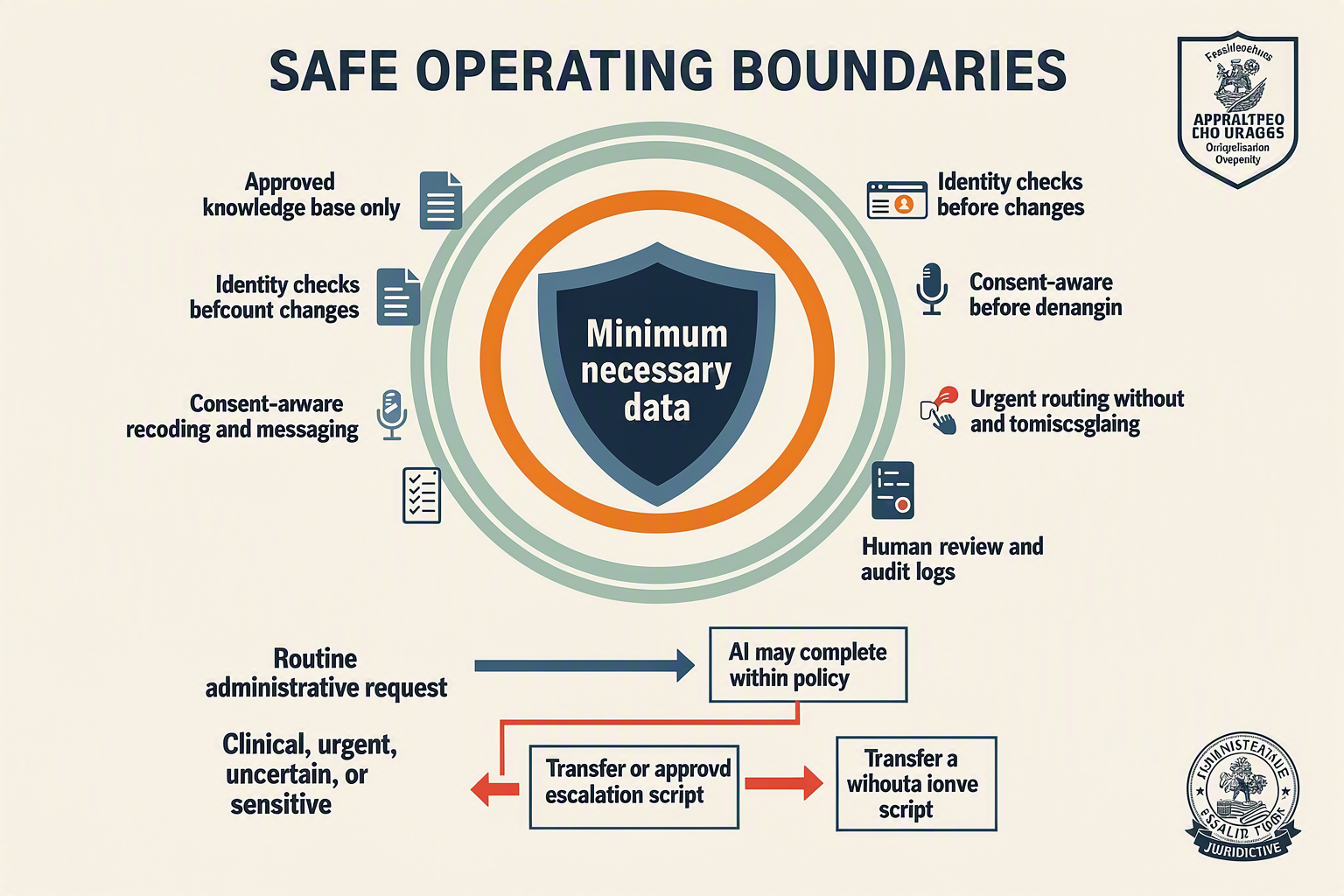 Build a layered safety diagram titled SAFE OPERATING BOUNDARIES