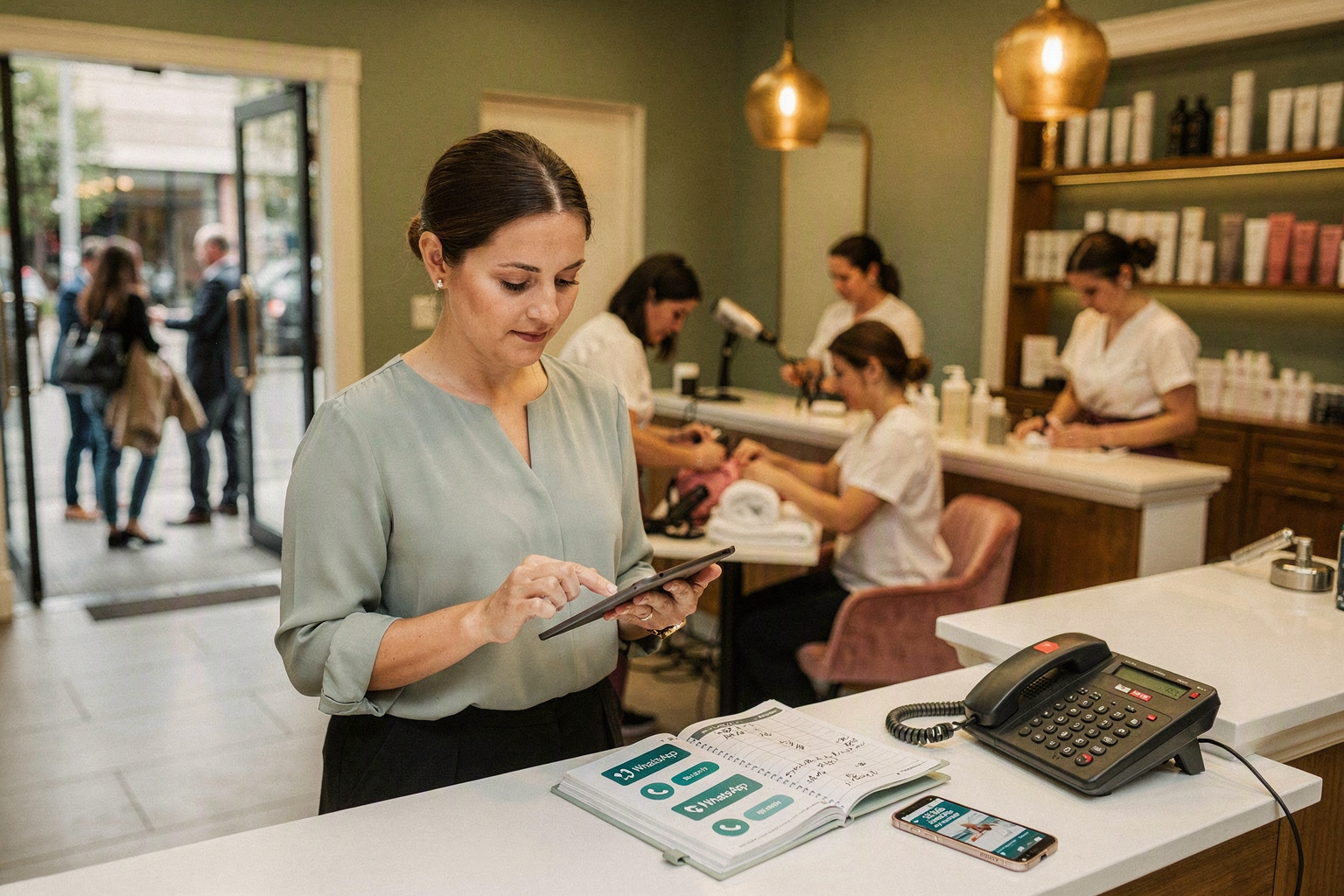 A busy multi-location beauty business during the early evening appointment rush