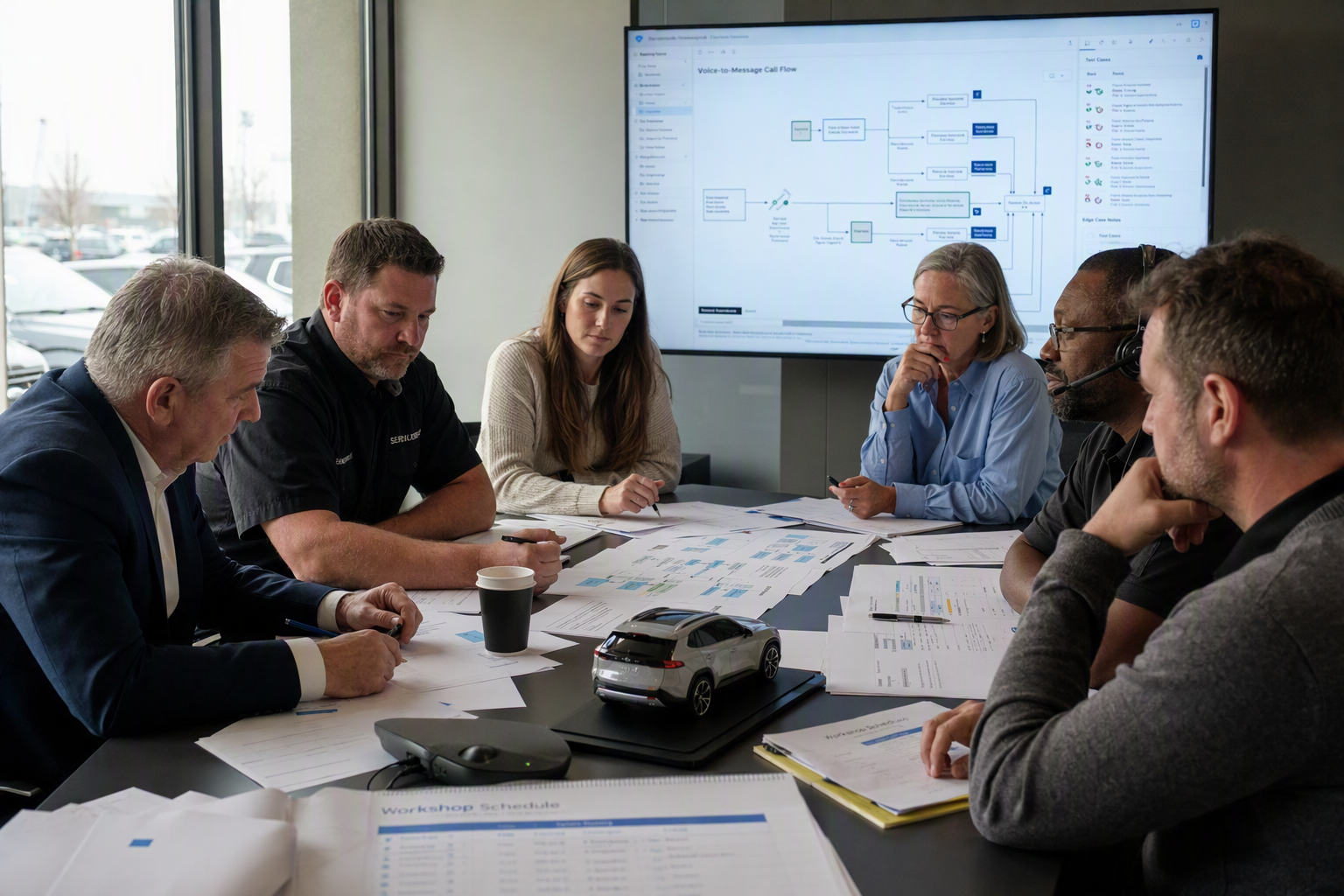 A dealership conference room during a structured pre-launch review