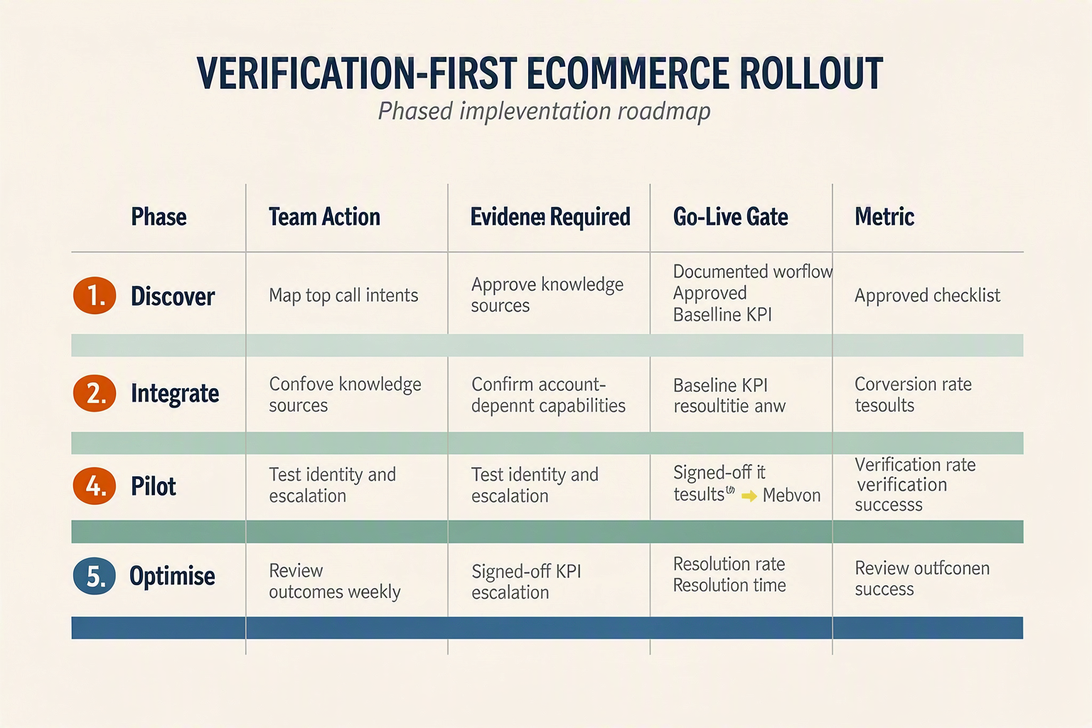 VERIFICATION-FIRST ECOMMERCE ROLLOUT शीर्षक वाला चरणबद्ध कार्यान्वयन रोडमैप इन्फोग्राफ़िक