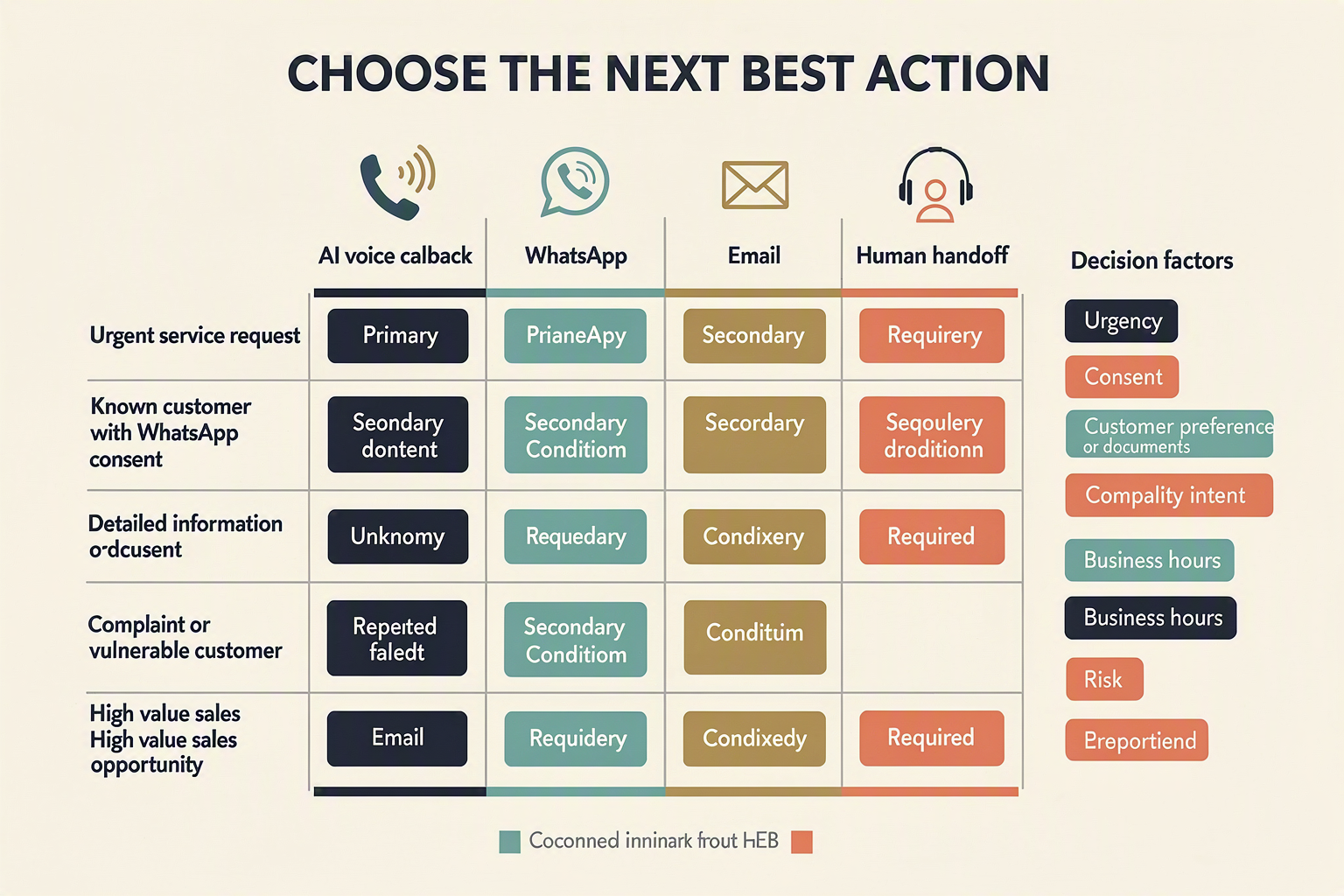 A channel decision-table infographic titled CHOOSE THE NEXT BEST ACTION