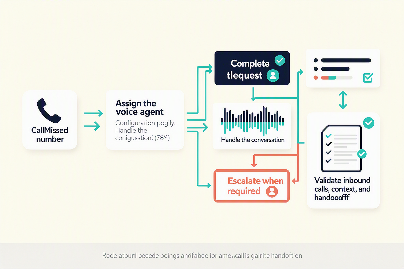 A detailed process-flow infographic titled FROM BUSINESS NUMBER TO AI VOICE AGENT