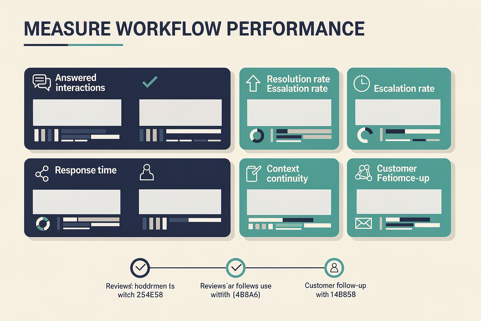 A measurement-framework infographic titled MEASURE WORKFLOW PERFORMANCE featuring a balanced dashboard of six metric cards