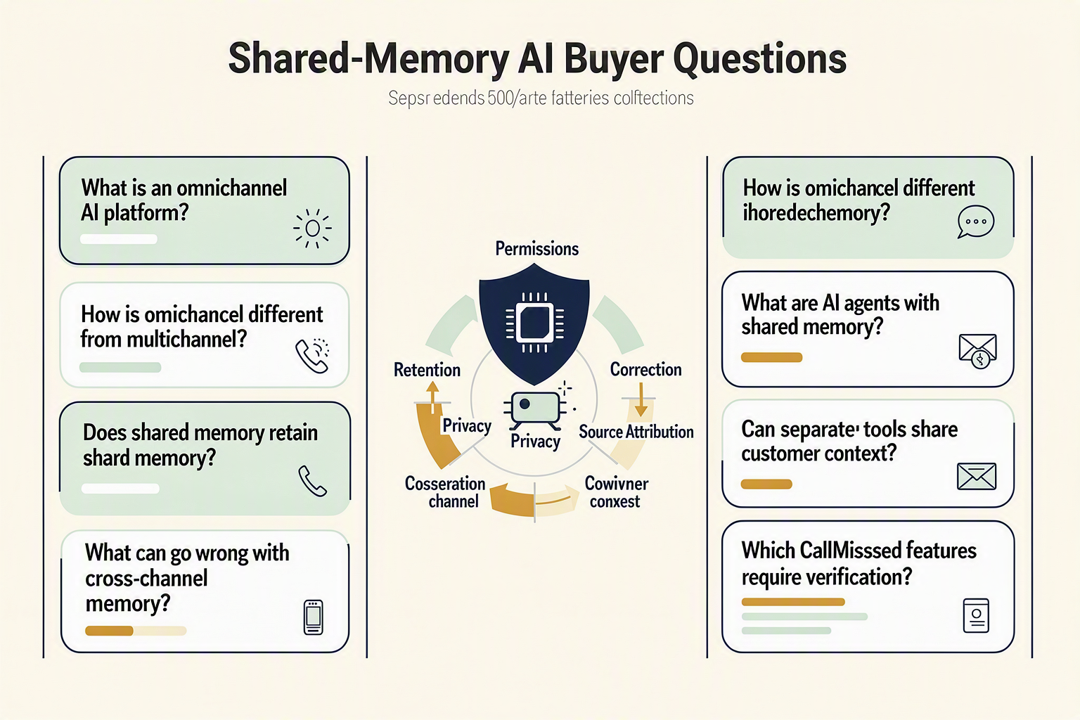 Shared-Memory AI Buyer Questions शीर्षक वाला, प्रश्न कार्डों के दो संतुलित कॉलम वाला एक संरचित FAQ इन्फोग्राफिक बनाएं