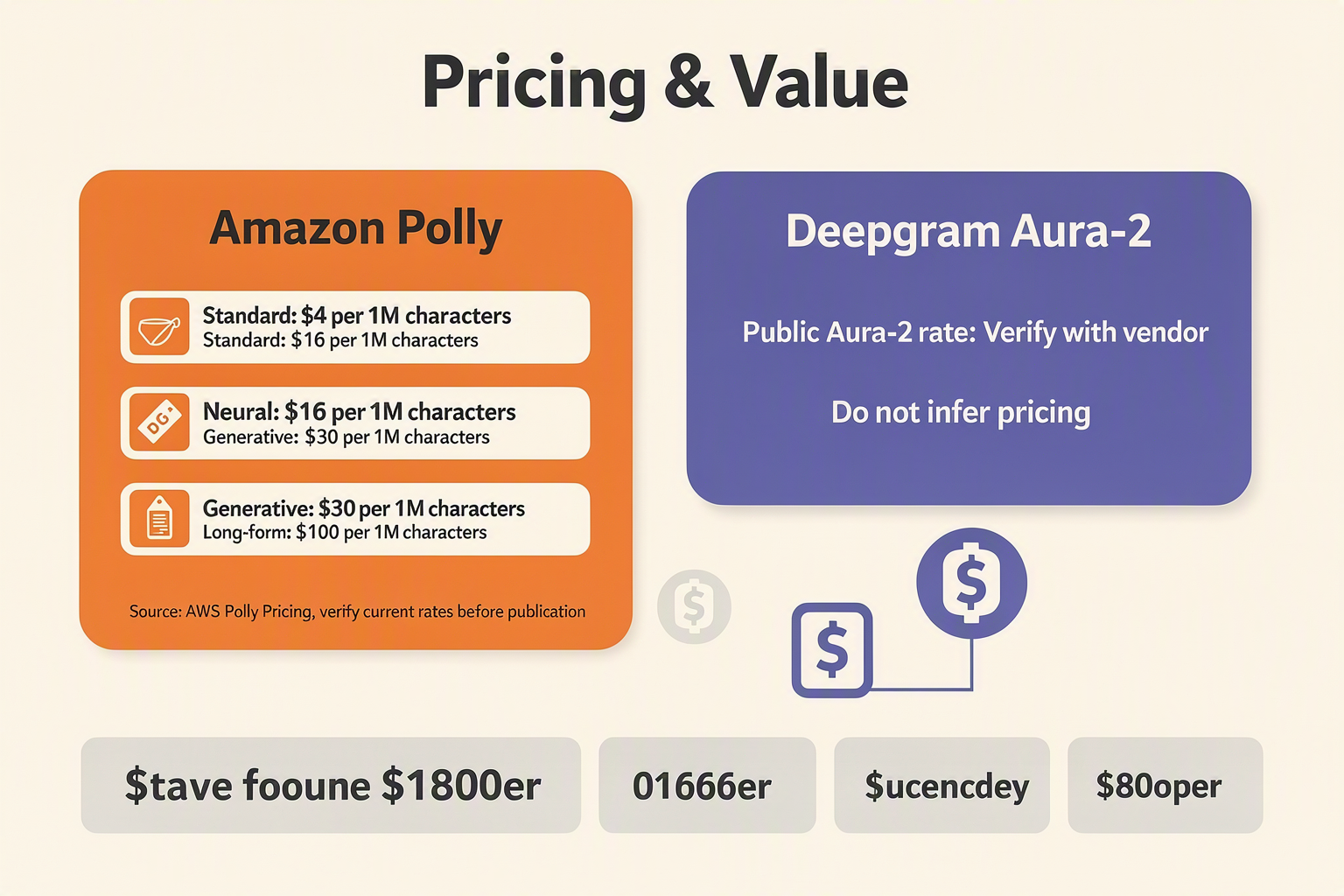 أنشئ رسمًا معلوماتيًا لمقارنة الأسعار بعنوان Pricing & Value تمامًا، مع بطاقتي أسعار كبيرتين