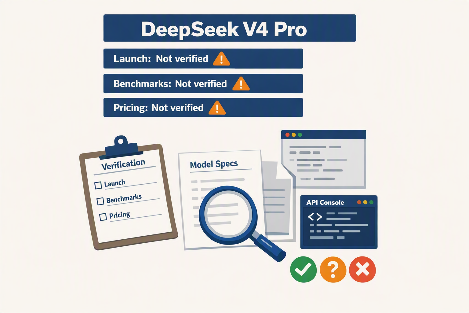 A verification desk featuring an official-looking model release checklist, a magnifying glass over a blank specification