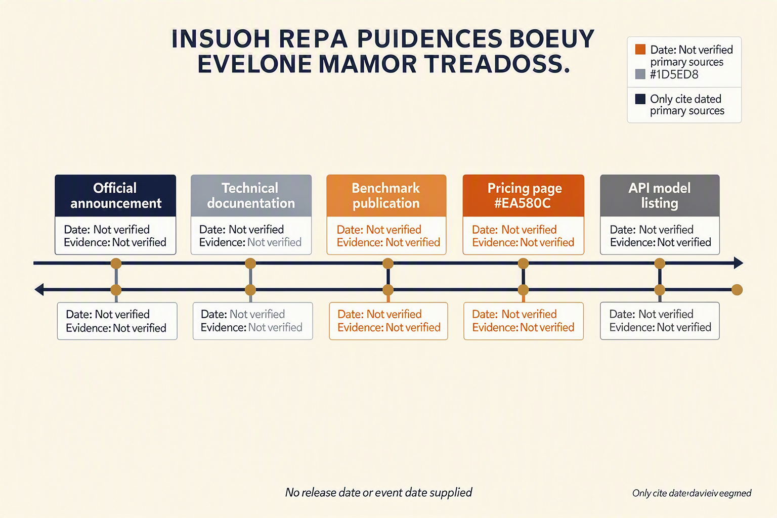 A horizontal evidence timeline infographic spanning a clean white canvas, with milestone cards titled Official announcement,
