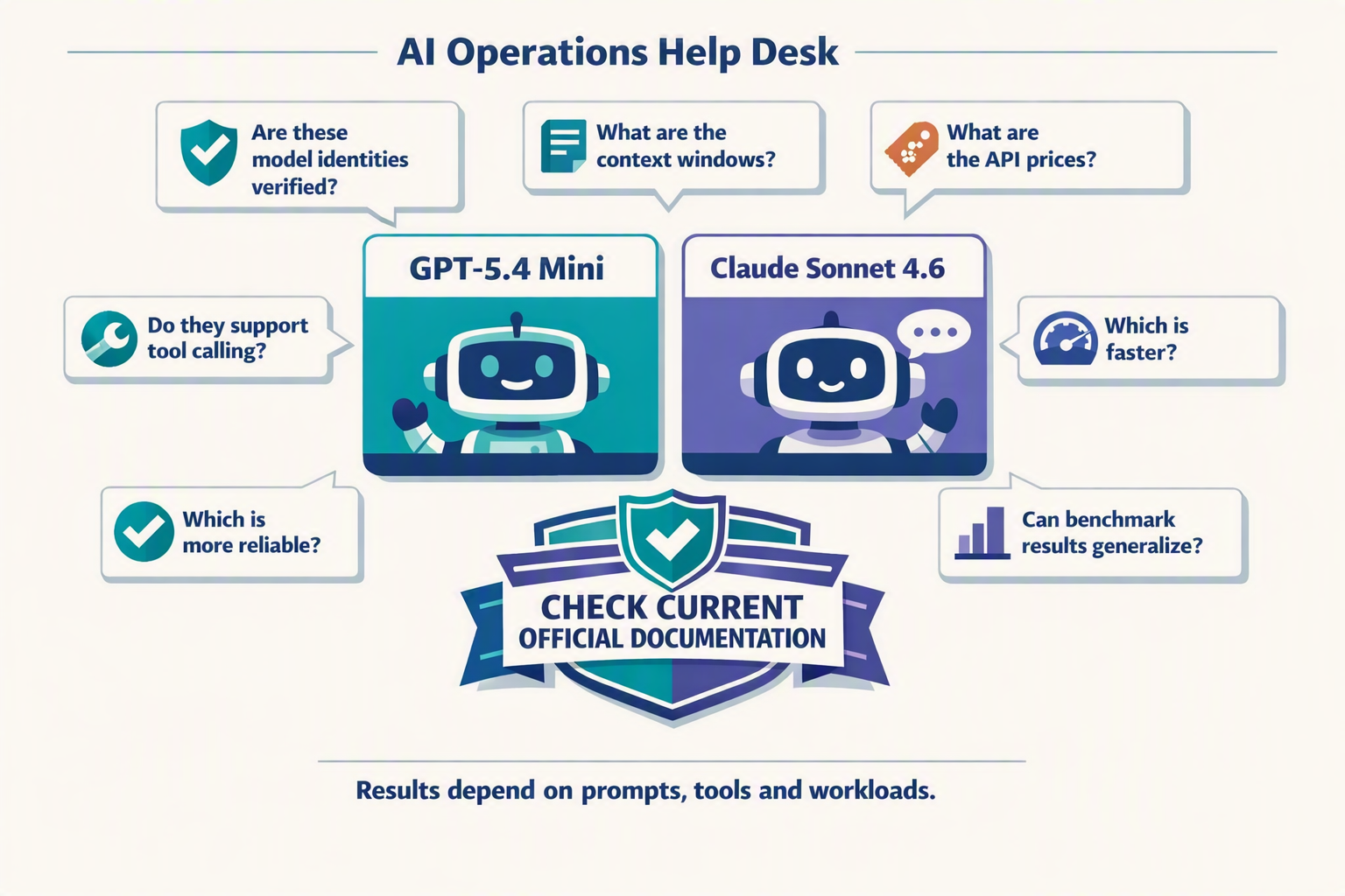 Design a FAQ infographic shaped like an organized AI operations help desk
