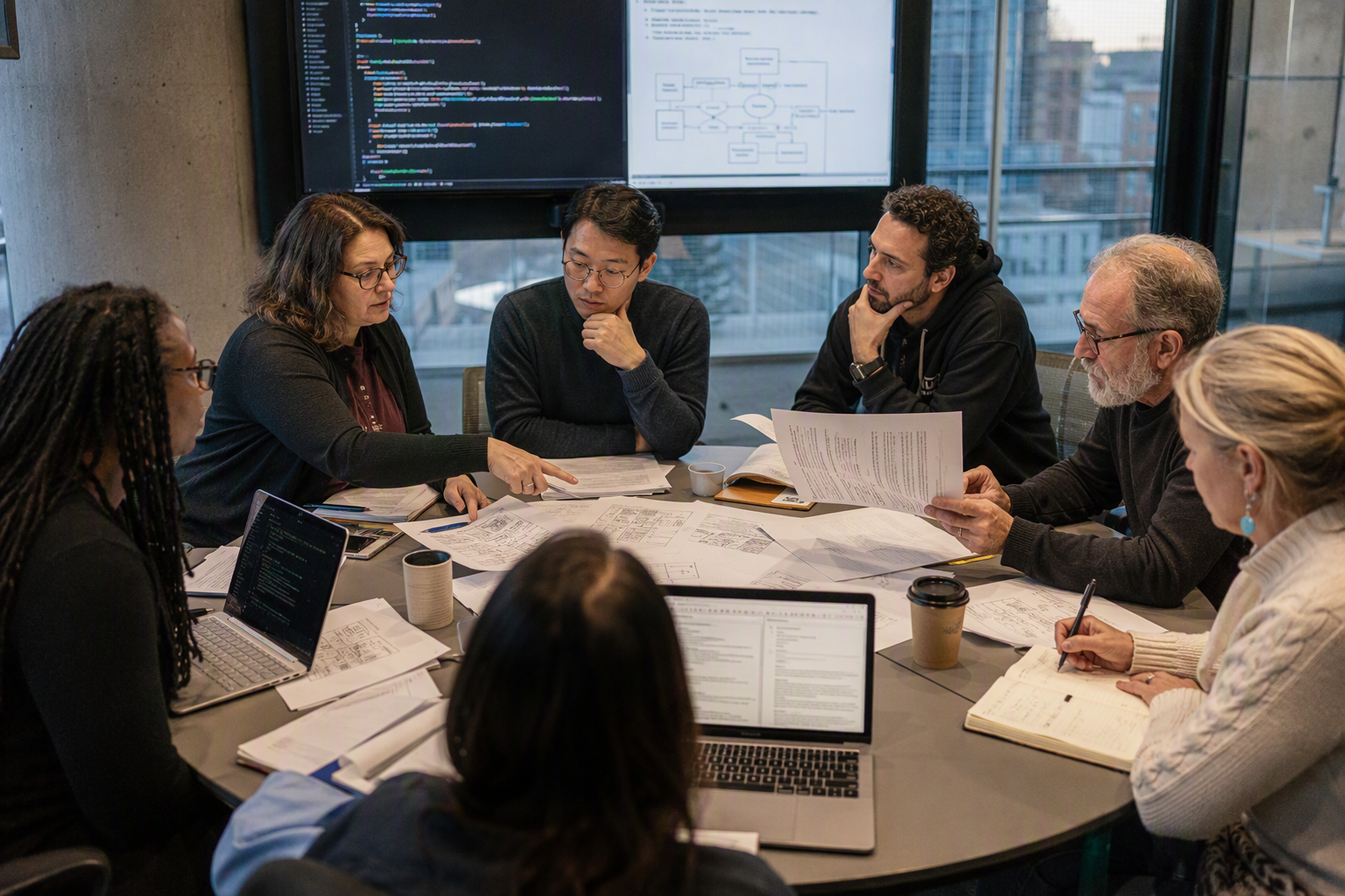 A diverse roundtable of software architects, AI researchers, security specialists, and developer-relations professionals
