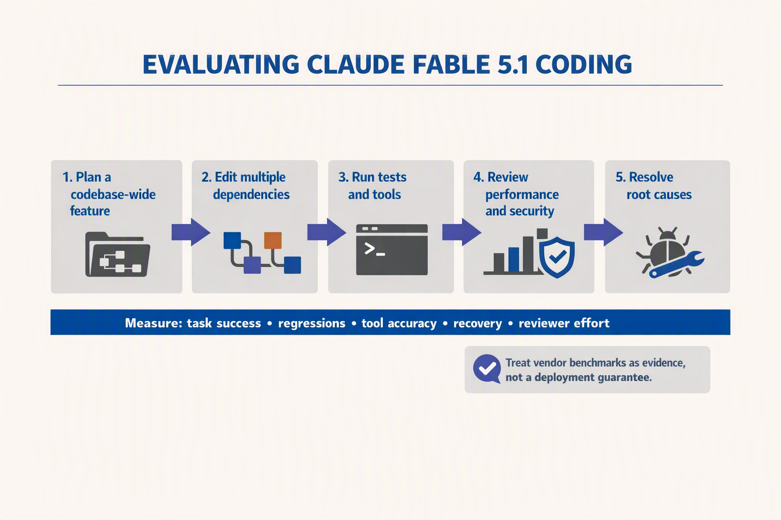A codebase-wide agent workflow diagram titled EVALUATING CLAUDE FABLE 5.1 CODING