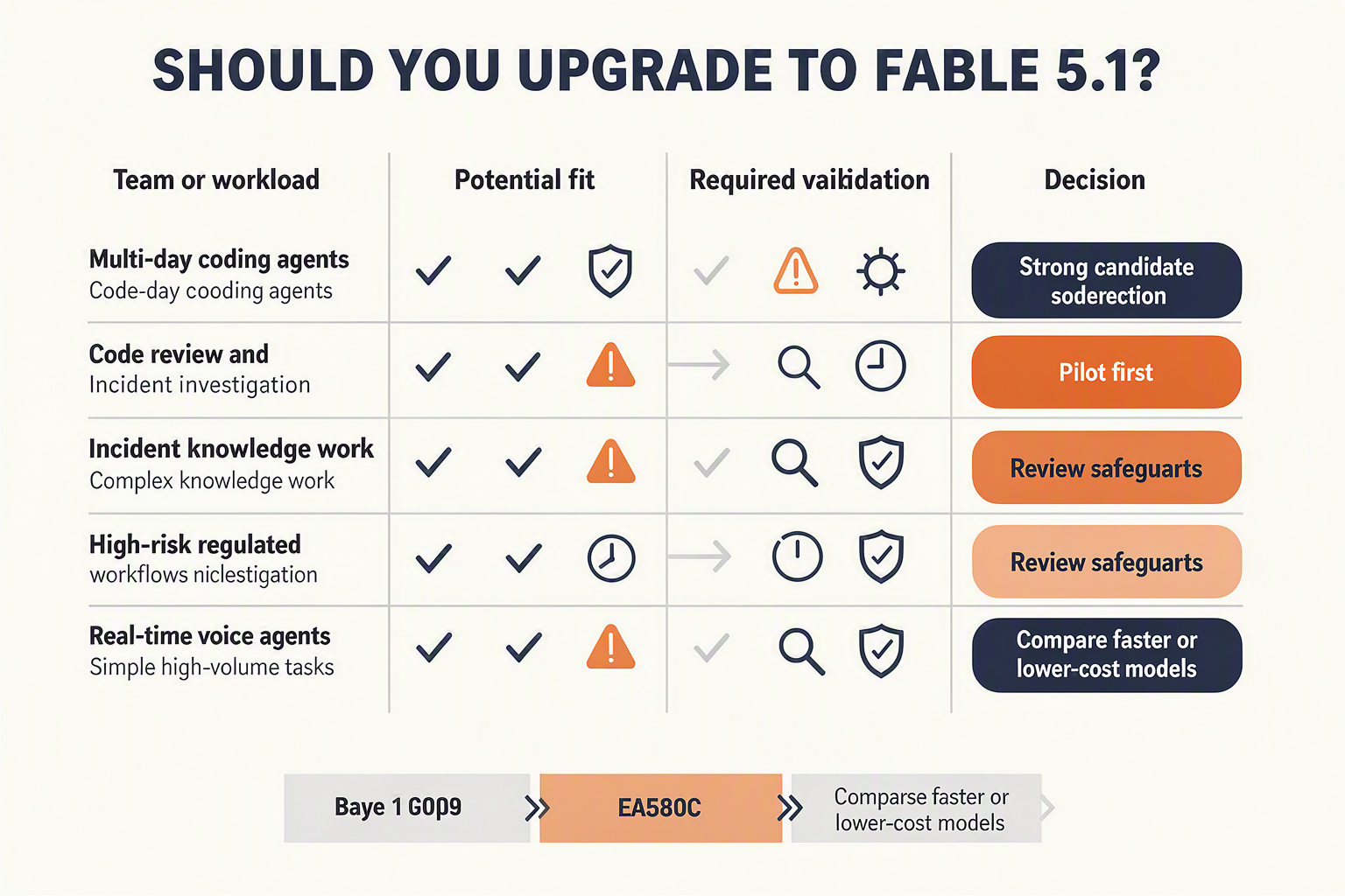 A buyer decision matrix titled SHOULD YOU UPGRADE TO FABLE 5.1?