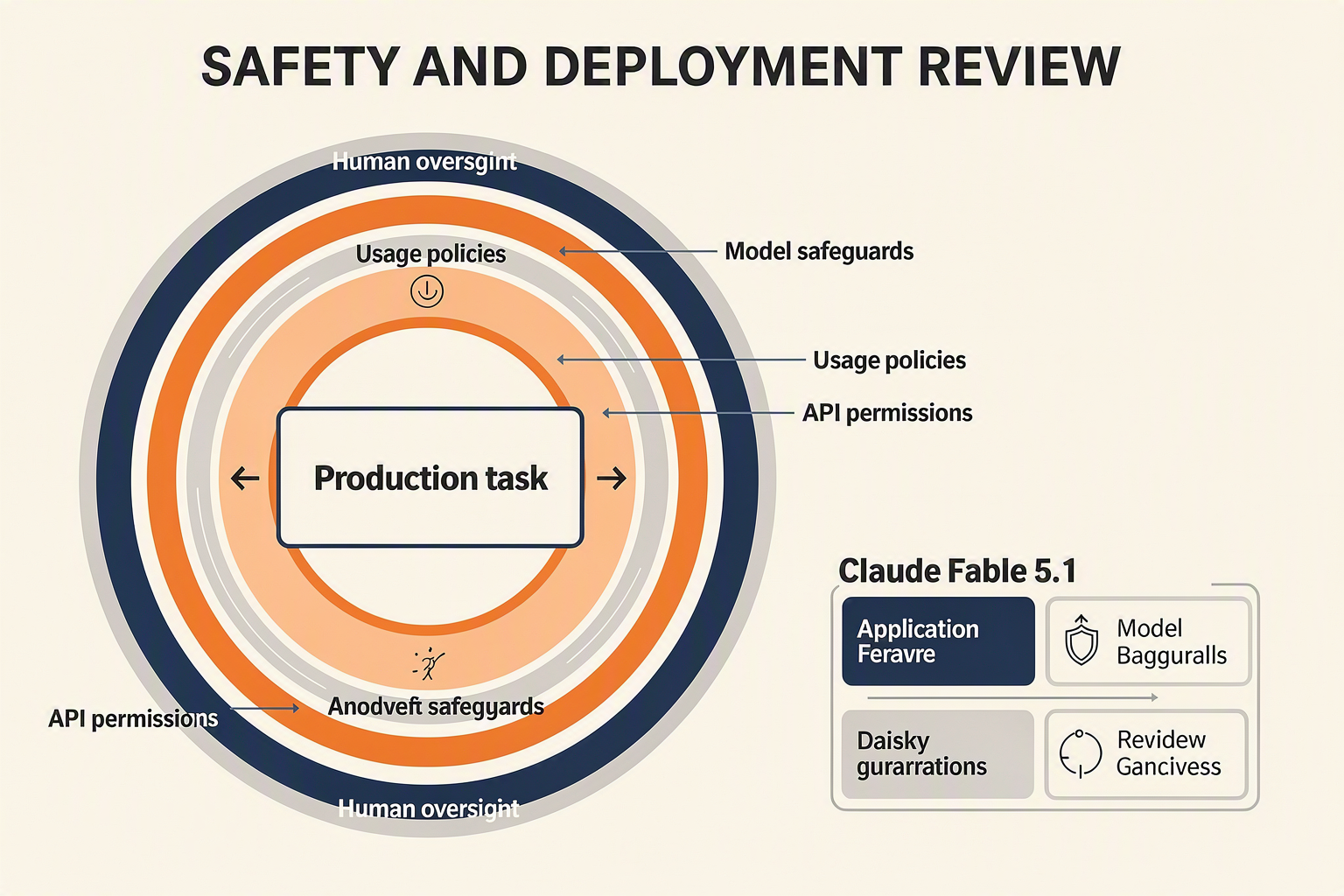 A layered risk-governance infographic titled SAFETY AND DEPLOYMENT REVIEW