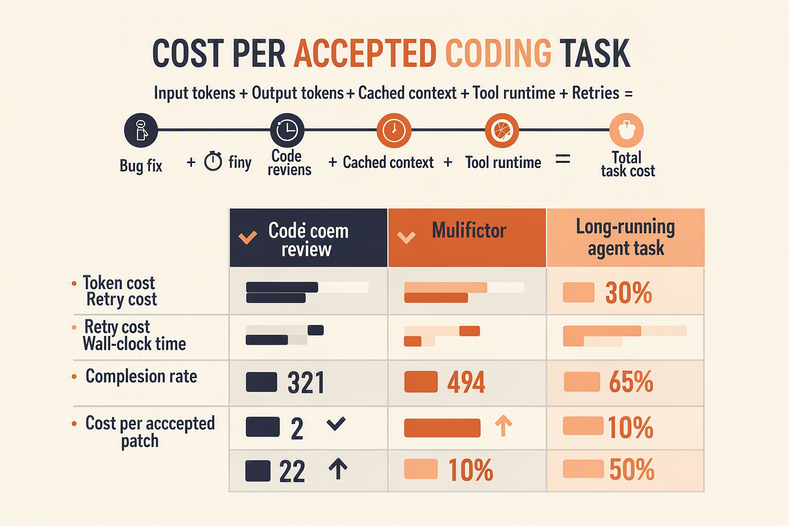 A cost-accounting infographic titled COST PER ACCEPTED CODING TASK