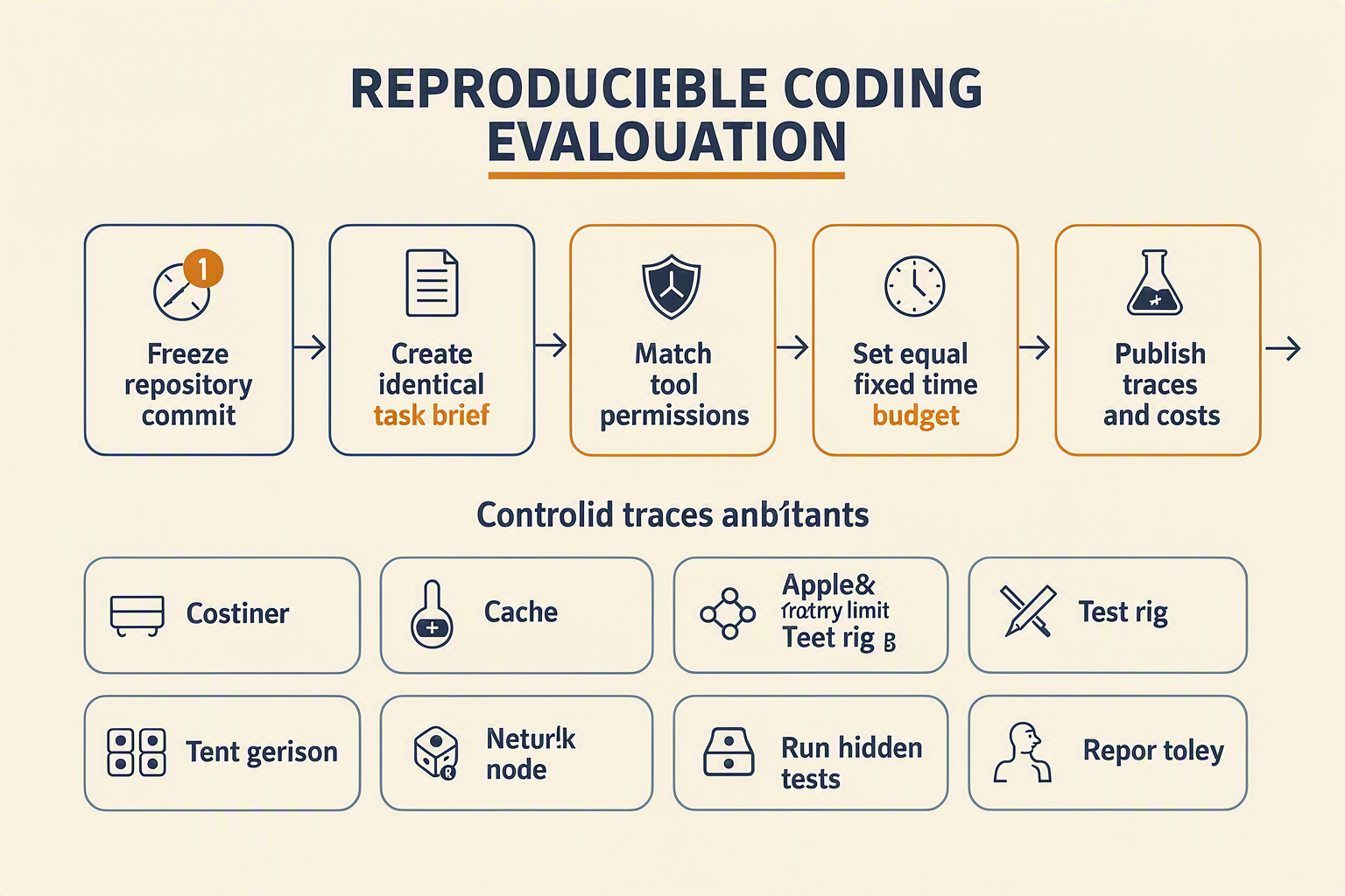 A detailed experimental-design infographic titled REPRODUCIBLE CODING EVALUATION