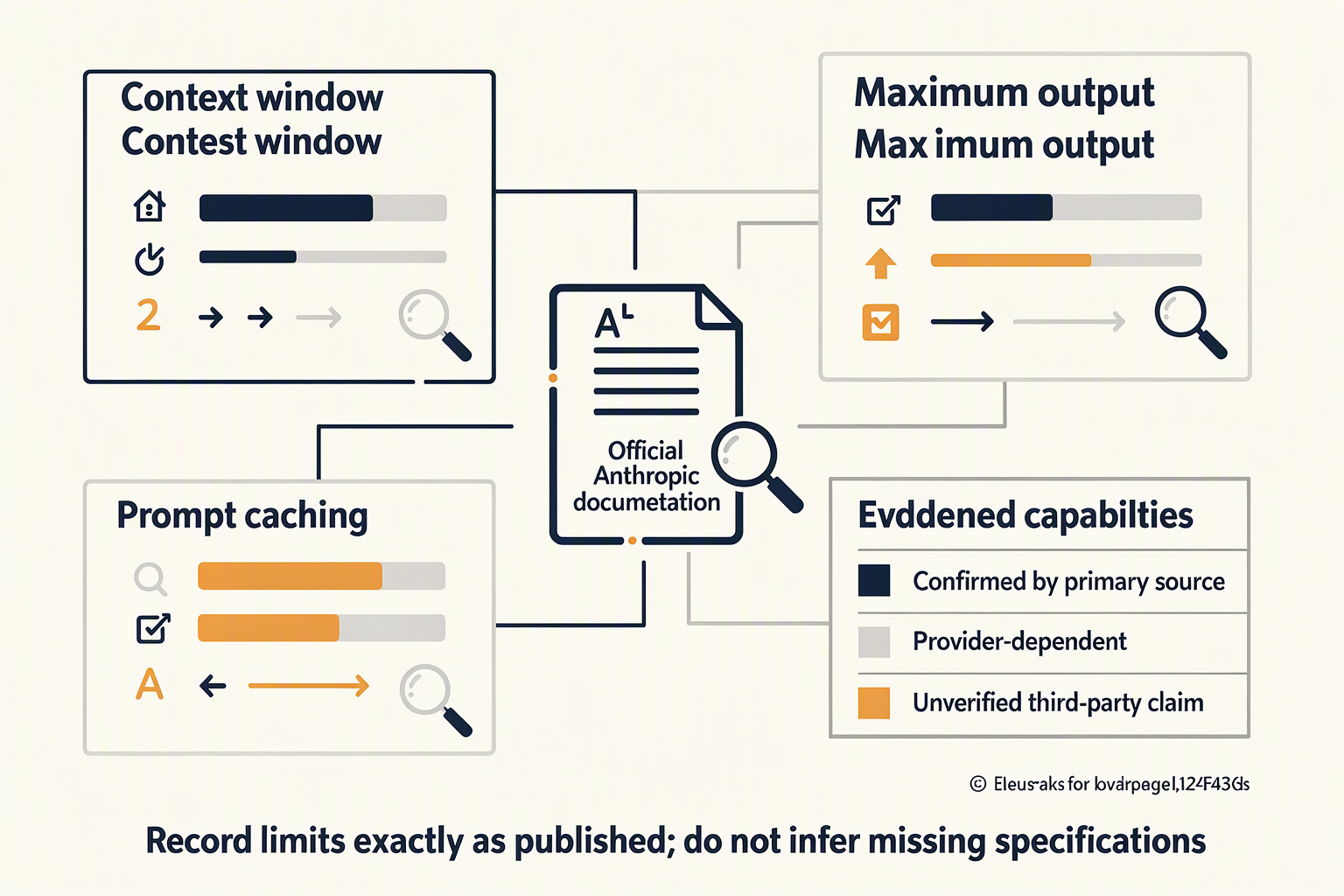 A layered technical-specification infographic titled VERIFYING CLAUDE OPUS 5.5 SPECIFICATIONS arranged as a four-quadrant