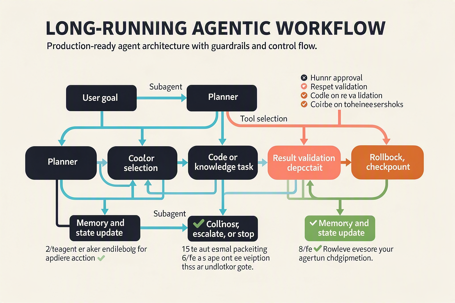 A detailed production-agent architecture diagram titled LONG-RUNNING AGENTIC WORKFLOW