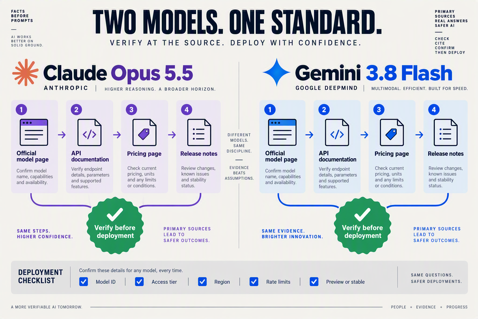 A release-verification infographic designed as two parallel evidence trails
